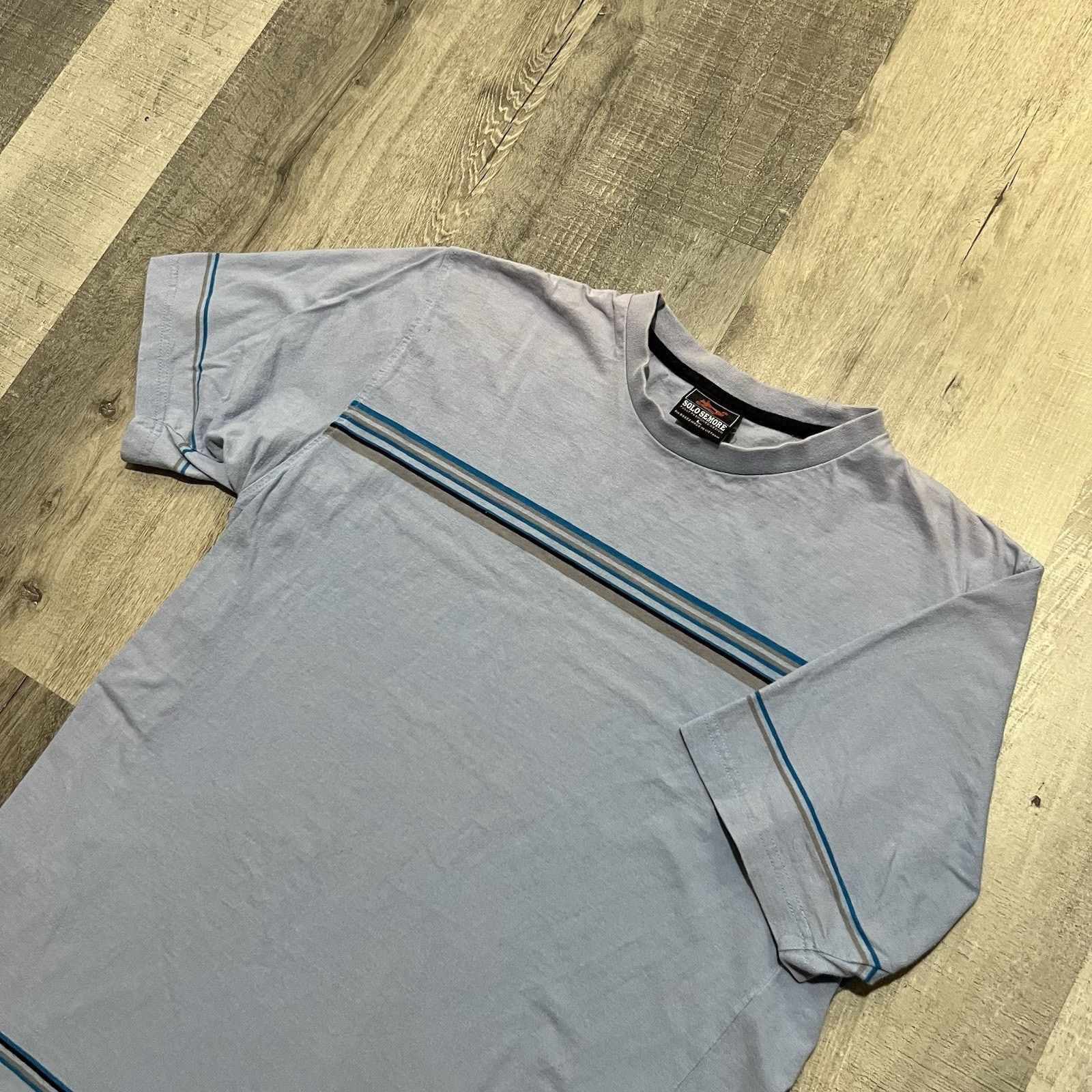 Vintage VTG Solo Semore Blue Skater Sun Faded Striped Y2K Surf Tee Size US L / EU 52-54 / 3 - 3 Thumbnail