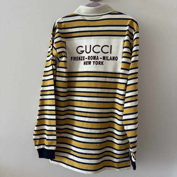Gucci NWT GUCCI Polo Shirt Stripe Rugby Sz L Cotton Yellow Border Size US L / EU 52-54 / 3 - 5 Thumbnail