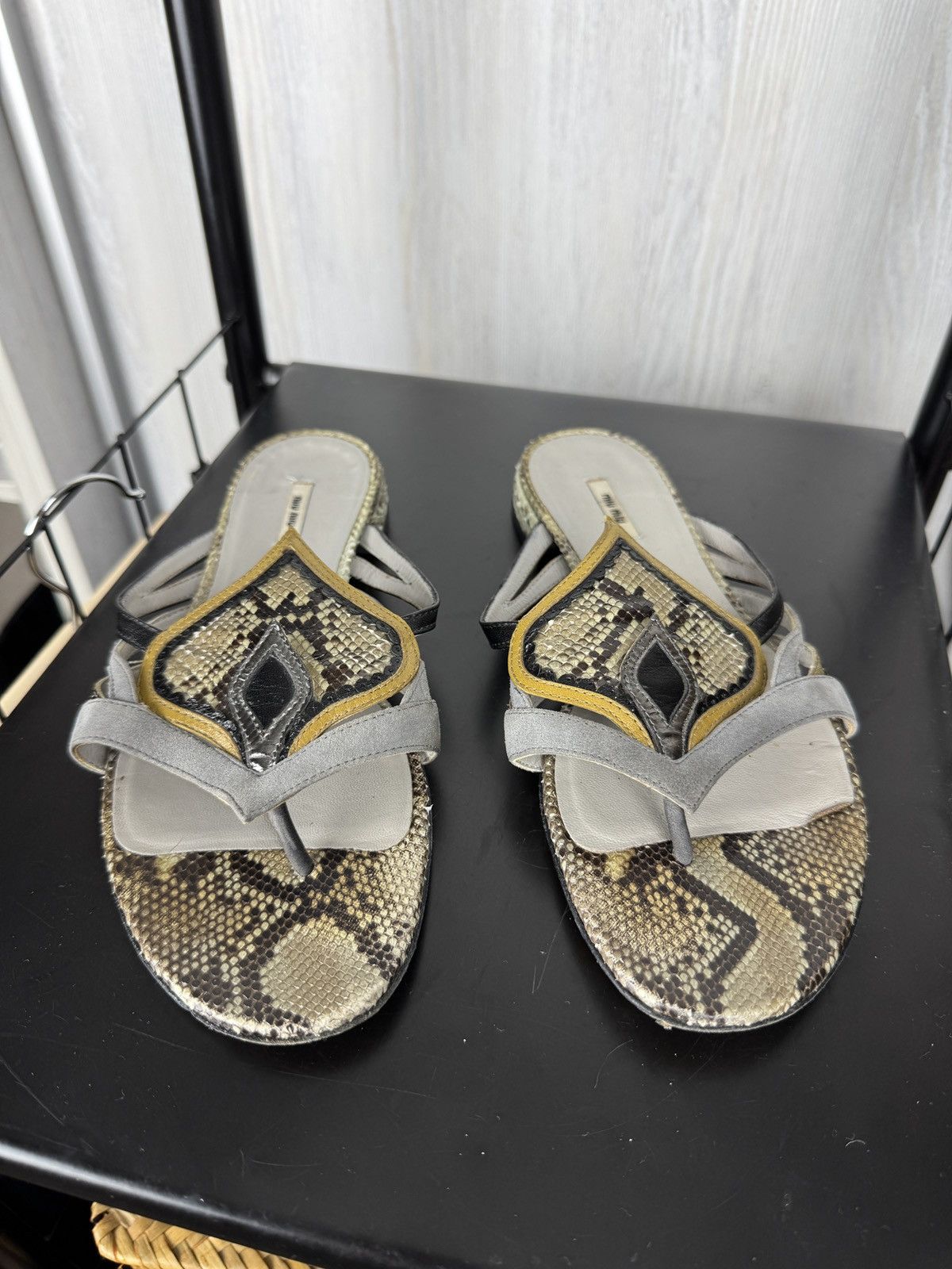 Miu Miu Miu Miu Lizard snake leather and suede sandals mules Sz 37 Size US 7 / IT 37 - 2 Thumbnail