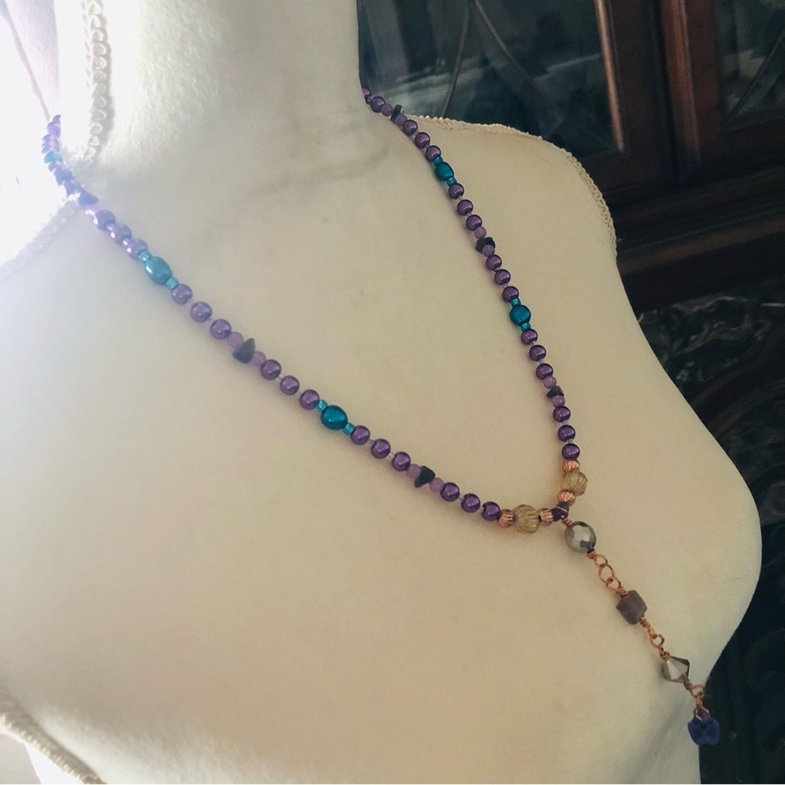 Handmade Handcrafted fresh water peacock blue pearl necklace Size ONE SIZE - 3 Thumbnail