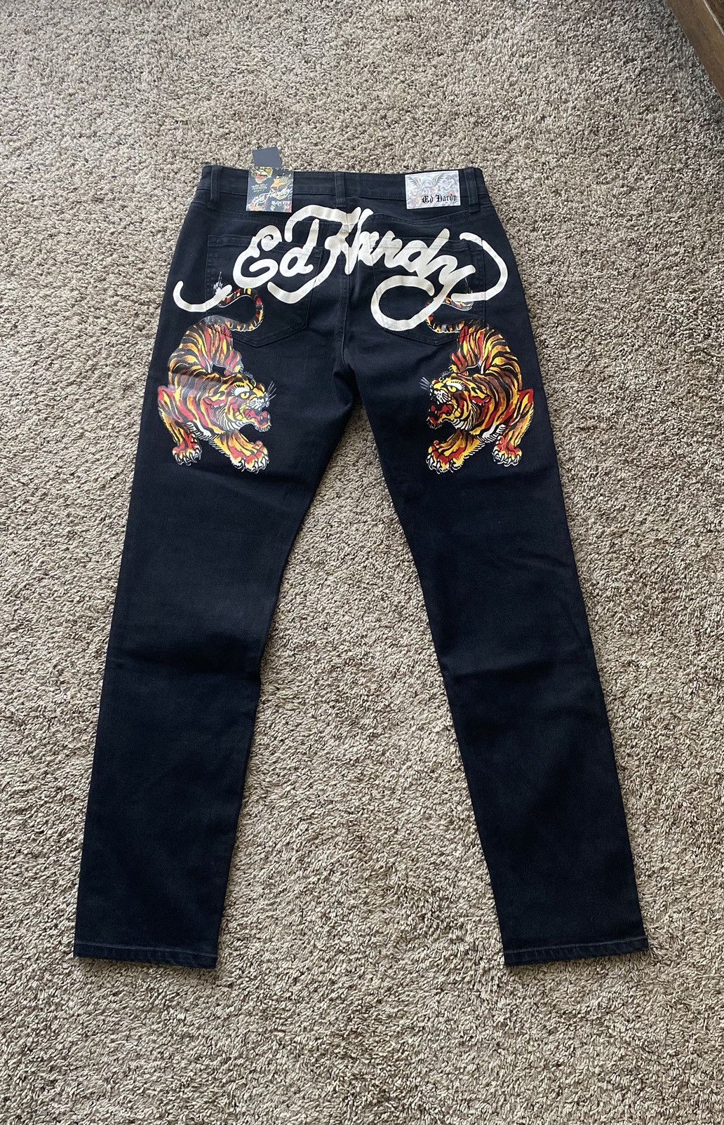 image of Ed Hardy Black Tiger Jeans Y2K Avant Garde New, Men's (Size 32)