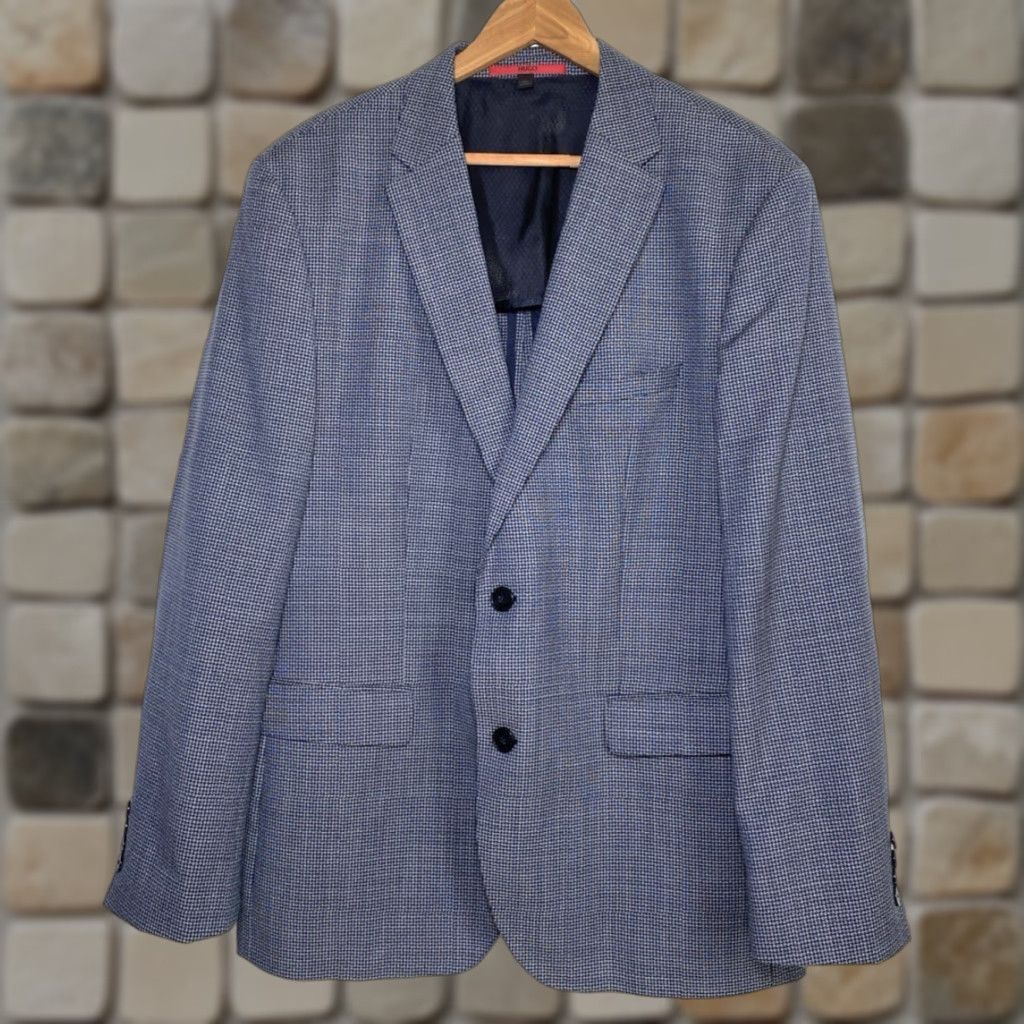 Hugo Boss HUGO BOSS Sport Coat Jacket Blue Grey 44R Wool Single-Breasted Four-Button Regular Fit Men's Jacket Size US S / EU 44-46 / 1 - 1 Thumbnail