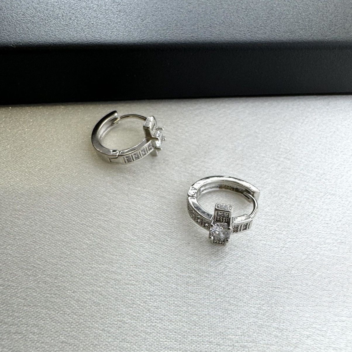 Designer 15mm CZ Cross Hoop Earrings for Men Women Unisex Style Size ONE SIZE - 2 Thumbnail