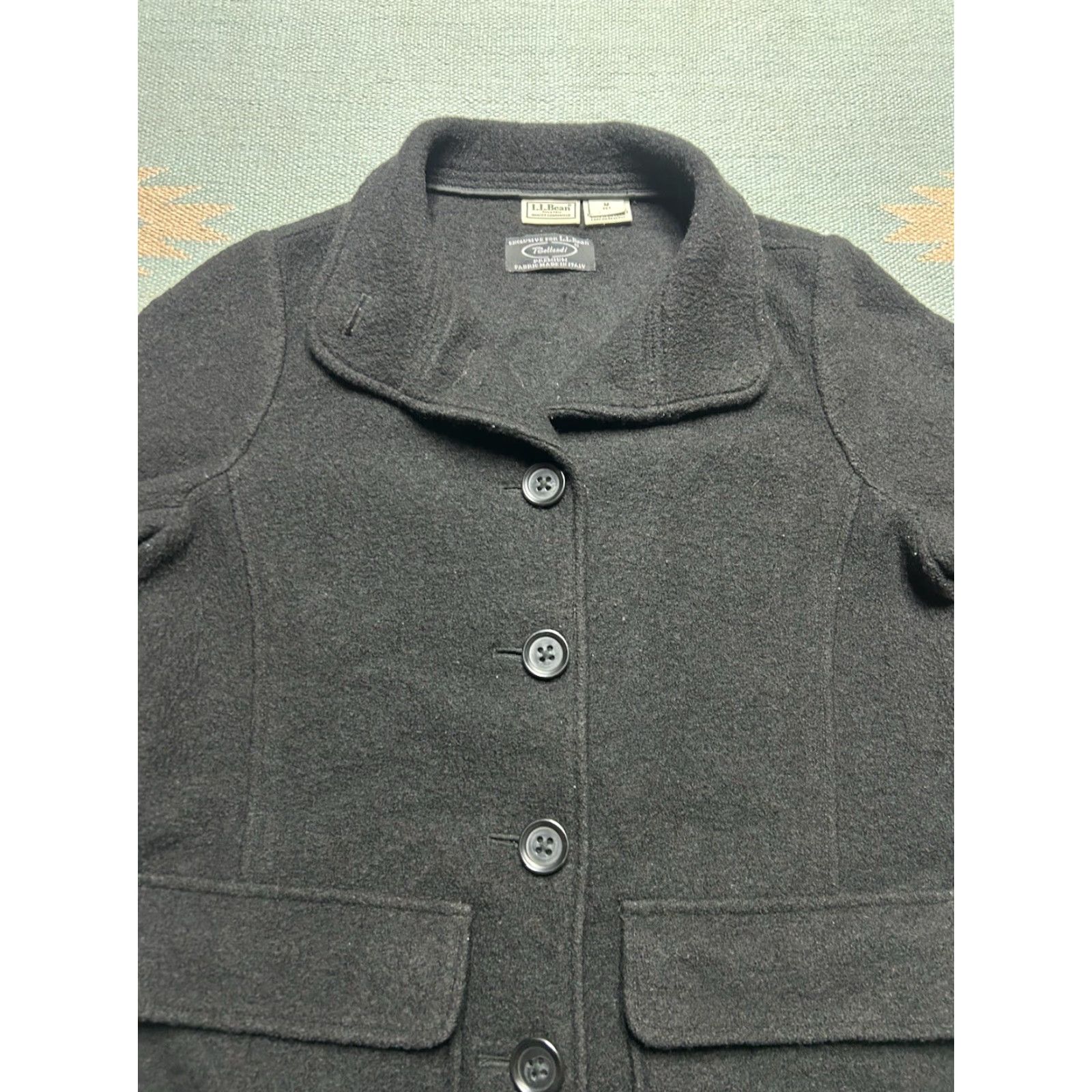 Vintage VINTAGE LL Bean Wool Coat Woman’s Petite Medium Black Mid Length Bellandi Italy Jacket, Pea Coat, 100% Wool, Mid-Length, Women, Petite, Black, M Size M / US 6-8 / IT 42-44 - 3 Thumbnail