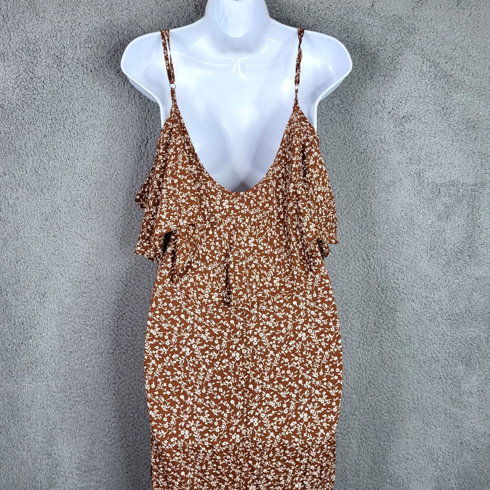 Vintage Flynn Skye Maxi Dress Floral Sleeveless V-Neck XS White Brown Women’s Size XS Casual Dress Size XS / US 0-2 / IT 36-38 - 6 Thumbnail