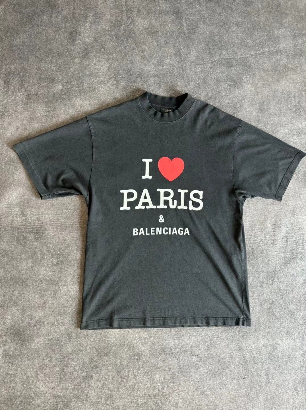 ★BALENCIAGA★ I Love Paris Balenciaga Medium Fit Short Slee I Love Paris & Balenciaga T-shirt Medium Fit in Black Faded
