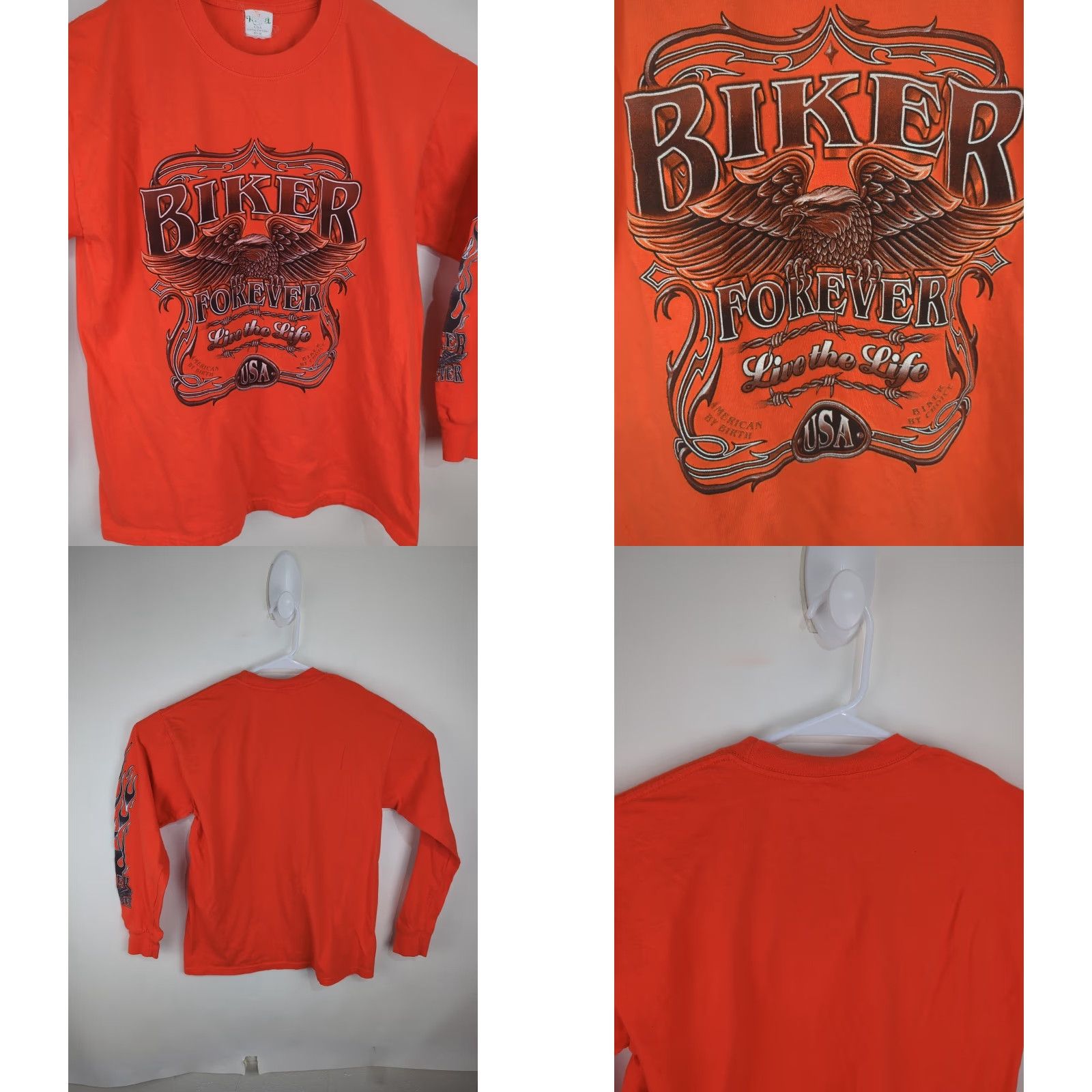 Vintage VINTAGE Thunder Sportswear Biker Forever Long Sleeve Shirt Orange Medium Men Crew Neck FLAMES 90s Hip Hop Biker Size US M / EU 48-50 / 2 - 8 Thumbnail