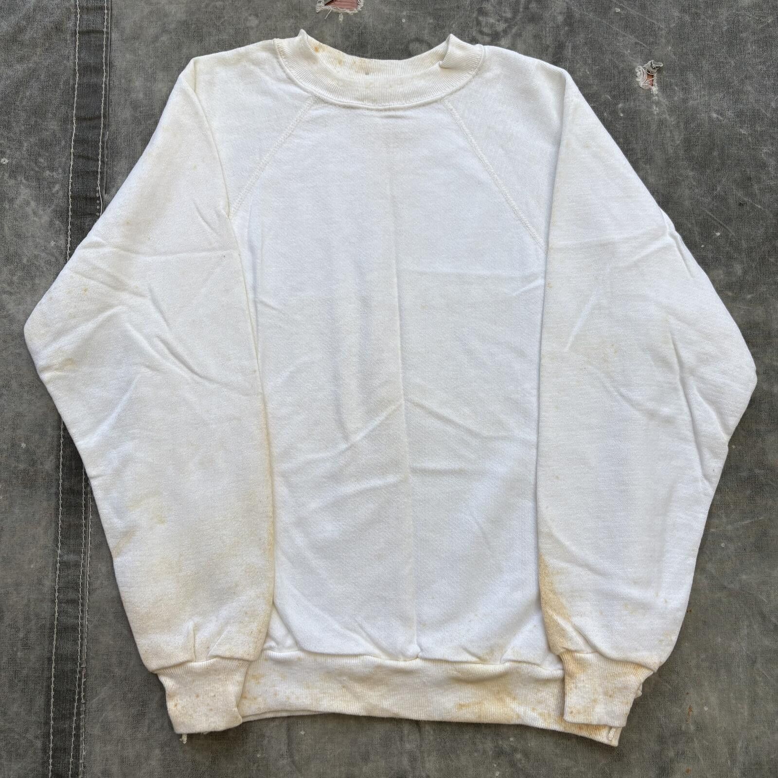 Vintage Vintage 60s 70s Deadstock Blank White Stained Sweatshirt Size US M / EU 48-50 / 2 - 1 Thumbnail