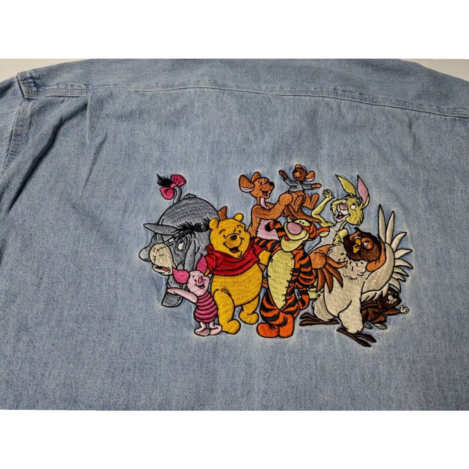 VINTAGE Disney Winnie The Pooh Embroidered Denim Shirt Men's XL Blue