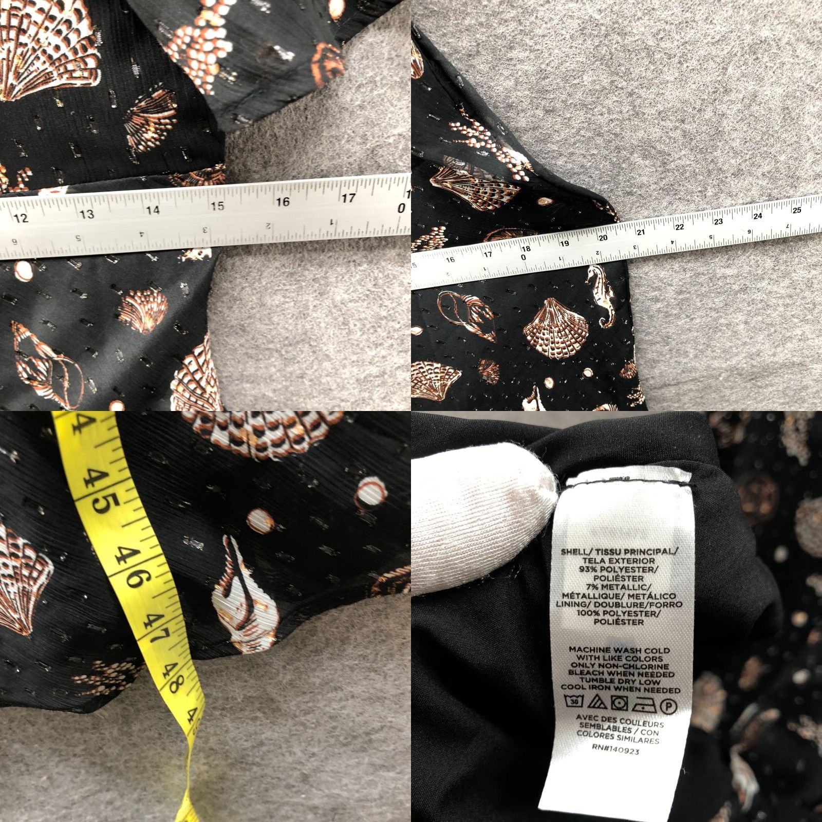 Loft VINTAGE Loft Flutter Sleeve Midi Dress 6P Black V-Neck Seashell Print A-Line Metallic Size M / US 6-8 / IT 42-44 - 8 Thumbnail