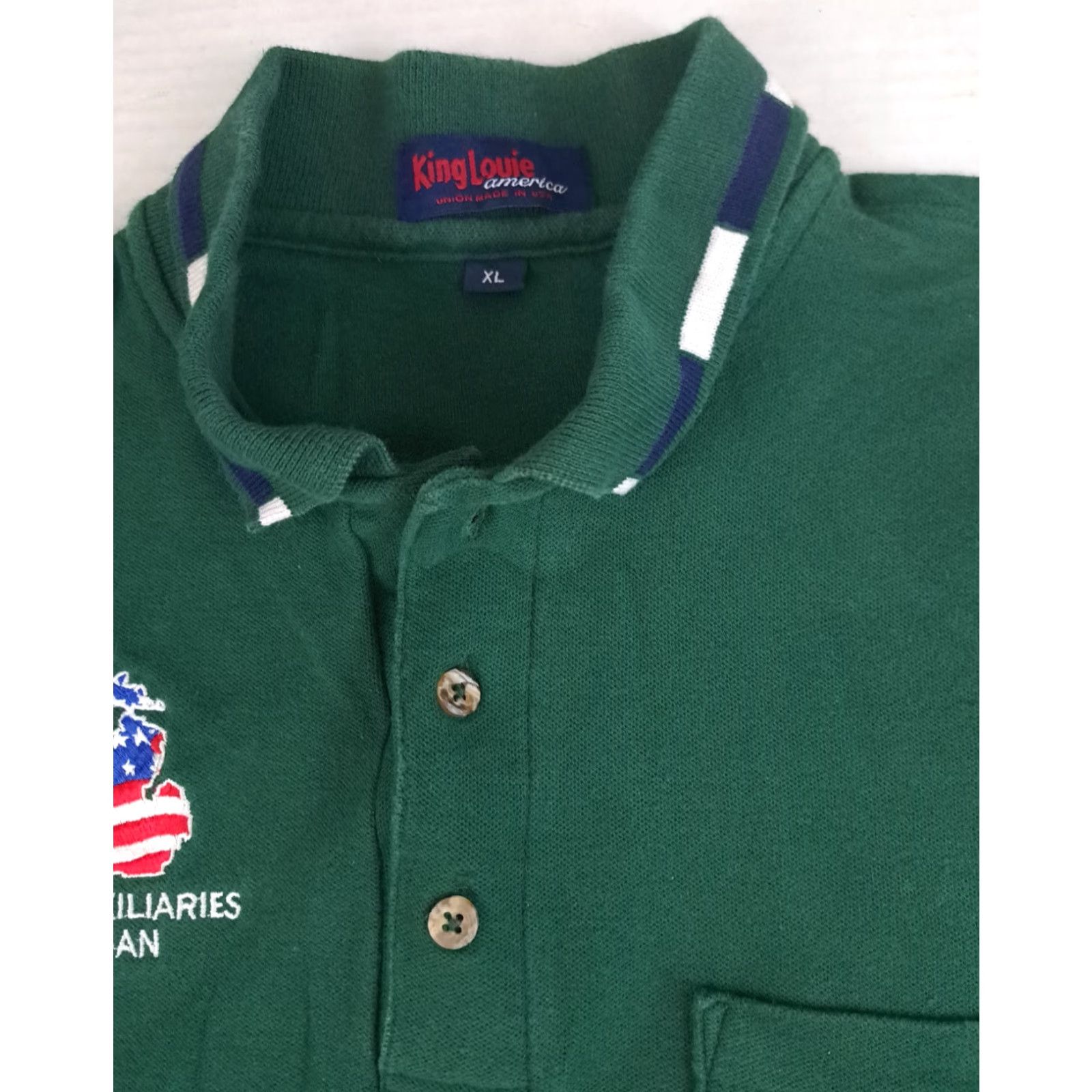 Vintage Vintage King Louie Polo Shirt Button-Up Short Sleeve Unisex Adults XL Green USA Embroidered Cotton Canvas 27in Long 25in Pit to Pit US Flag Theme Size US XL / EU 56 / 4 - 4 Thumbnail