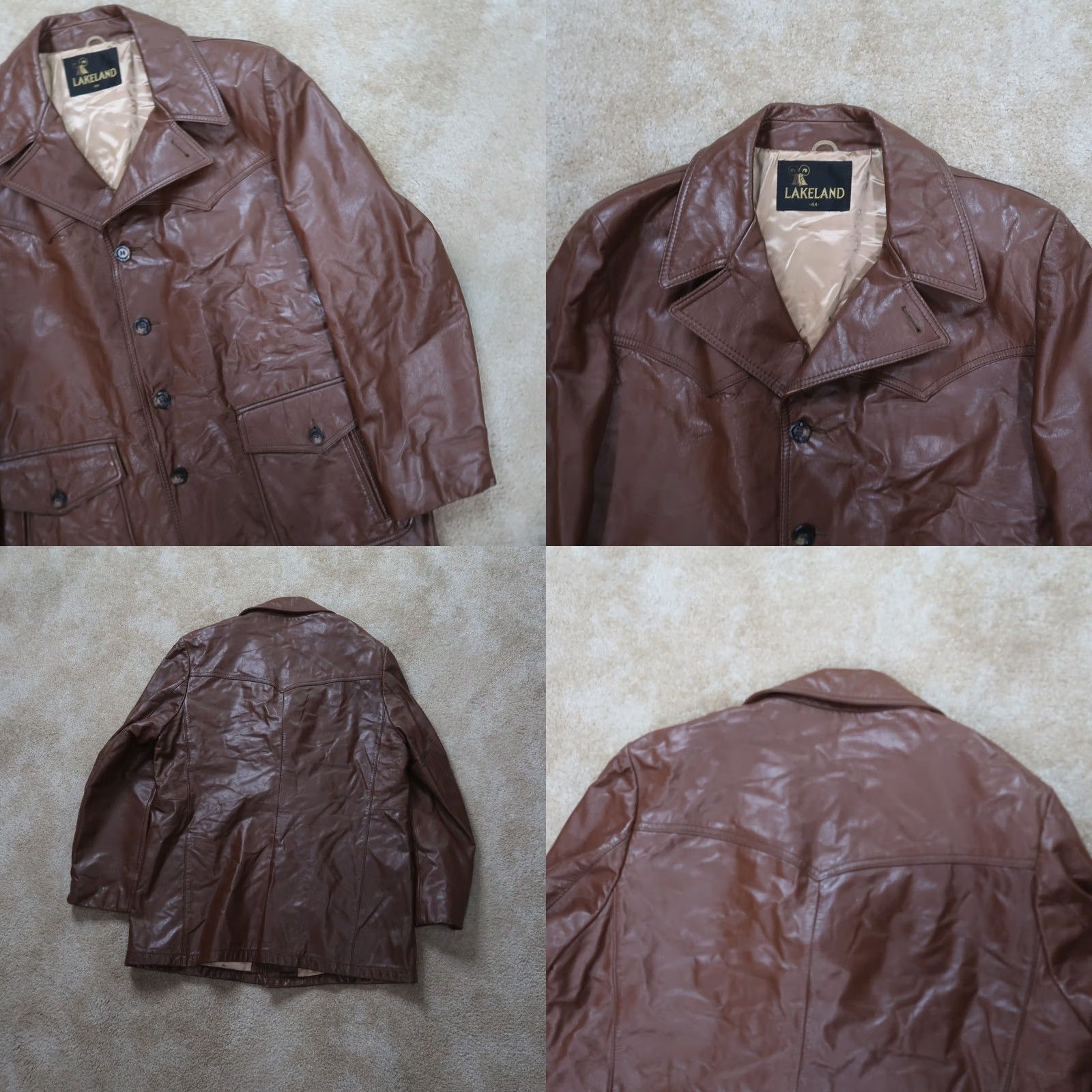 Vintage VINTAGE Lakeland Leather Coat Jacket Men 44 Lined 4 Button Overcoat Brown Nylon Lining Solid Mid-Length 90s Classic Mens Size US S / EU 44-46 / 1 - 8 Thumbnail