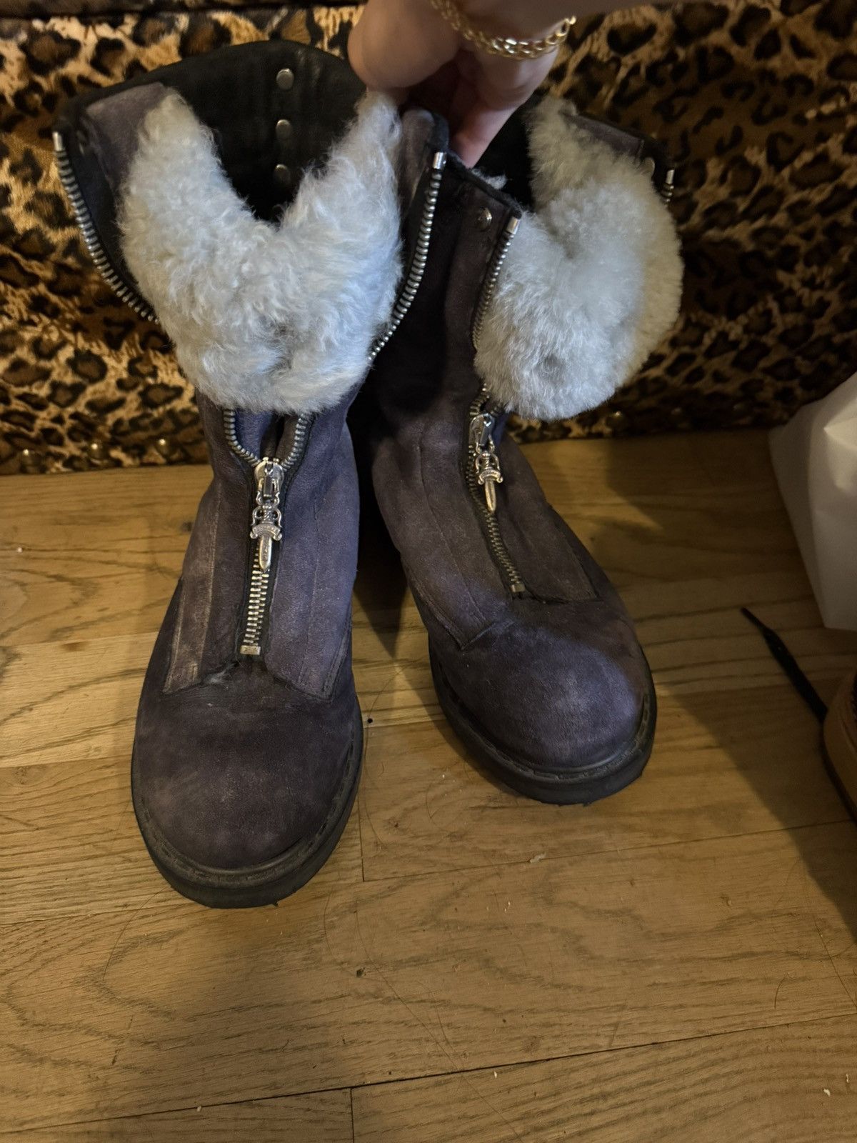 Chrome Hearts × Rick Owens Rick Owens CHROME HEARTS AW11 MOUTON SHEARLING MOHAWK BOOTS Size US 8 / EU 41 - 1 Thumbnail