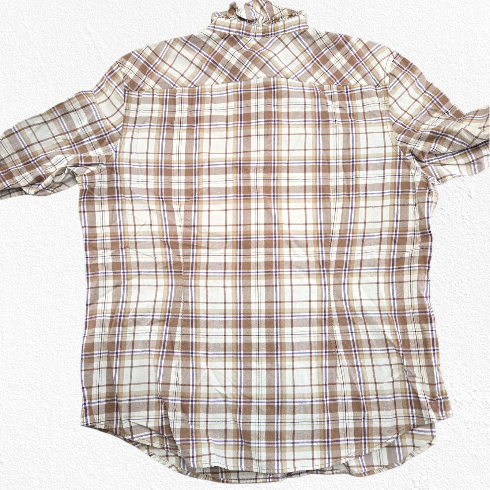 Ralph Lauren Y2K Ralph Lauren Plaid Tan Ruffle Button Up Blouse Size XL Size XL / US 12-14 / IT 48-50 - 10 Thumbnail