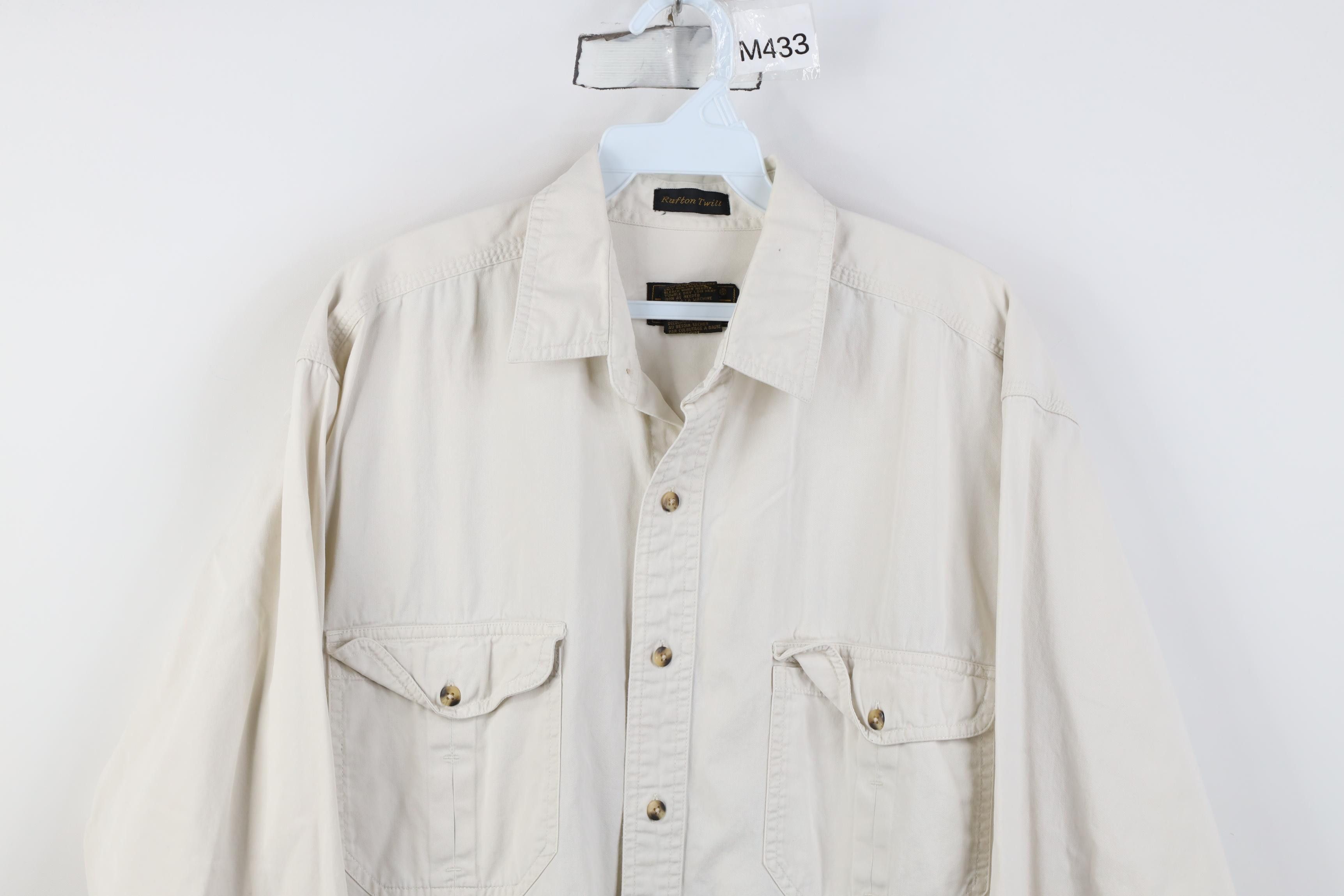 Eddie Bauer Vintage 90s Eddie Bauer Twill Collared Button Shirt Stone Size US M / EU 48-50 / 2 - 2 Thumbnail