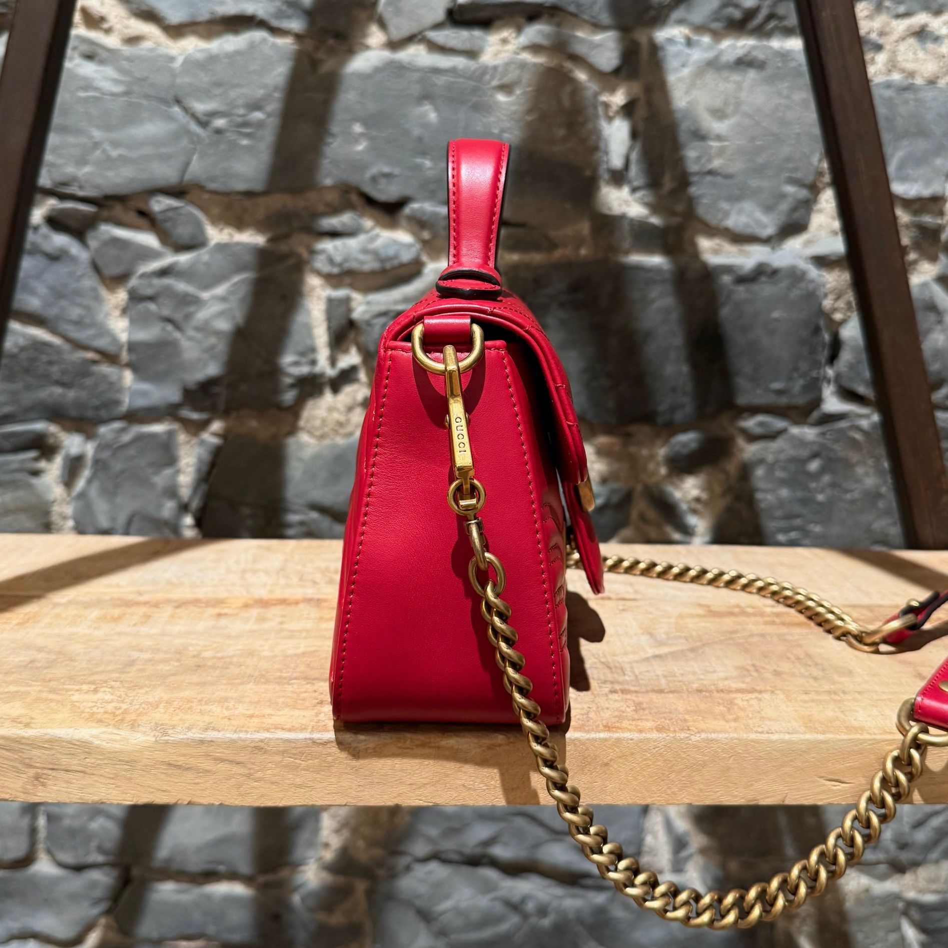Gucci Gucci Red GG Marmont Mini Top Handle Bag With Chain Size ONE SIZE - 7 Thumbnail
