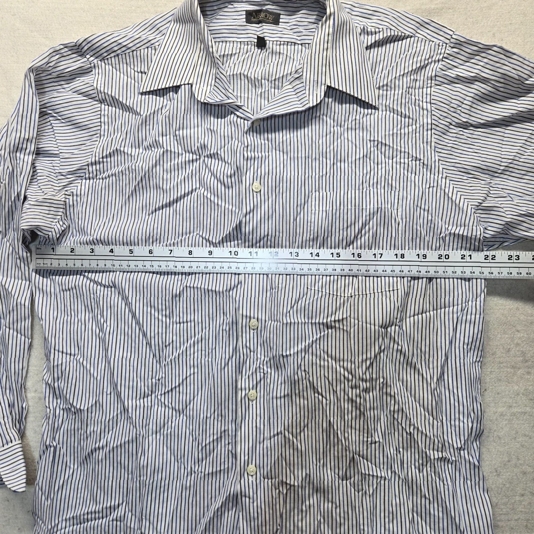 Arrow Arrow Shirt Men 15.5 34/35 White Striped Button-Up Long Sleeve Cotton Blend Knit Classic All Seasons Casual Business Vintage No N/A Size US L / EU 52-54 / 3 - 3 Thumbnail