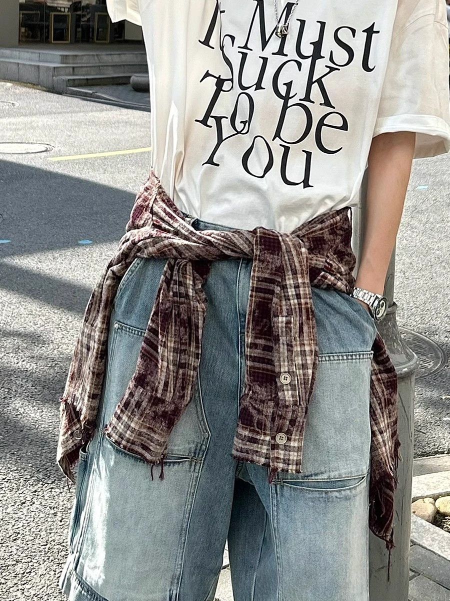 Japanese Brand × Jean Loose straight leg multi pocket denim shorts Size US 32 / EU 48 - 2 Thumbnail