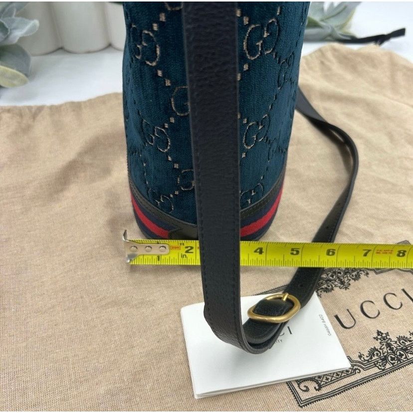 Gucci Gucci OPHIDIA blue velvet bucket bag with leather trim Size ONE SIZE - 7 Thumbnail