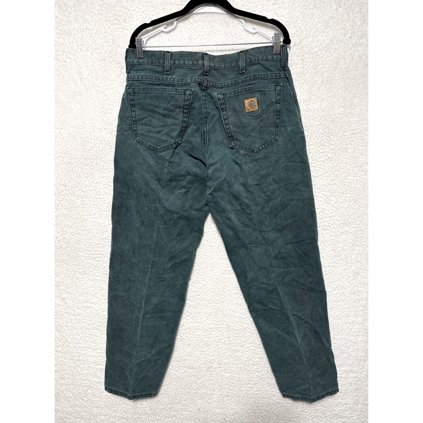 Carhartt VINTAGE Carhartt Jeans Denim US Union Made Forest Green 33x30 Men Regular Straight 90s USA Size US 33 - 3 Thumbnail