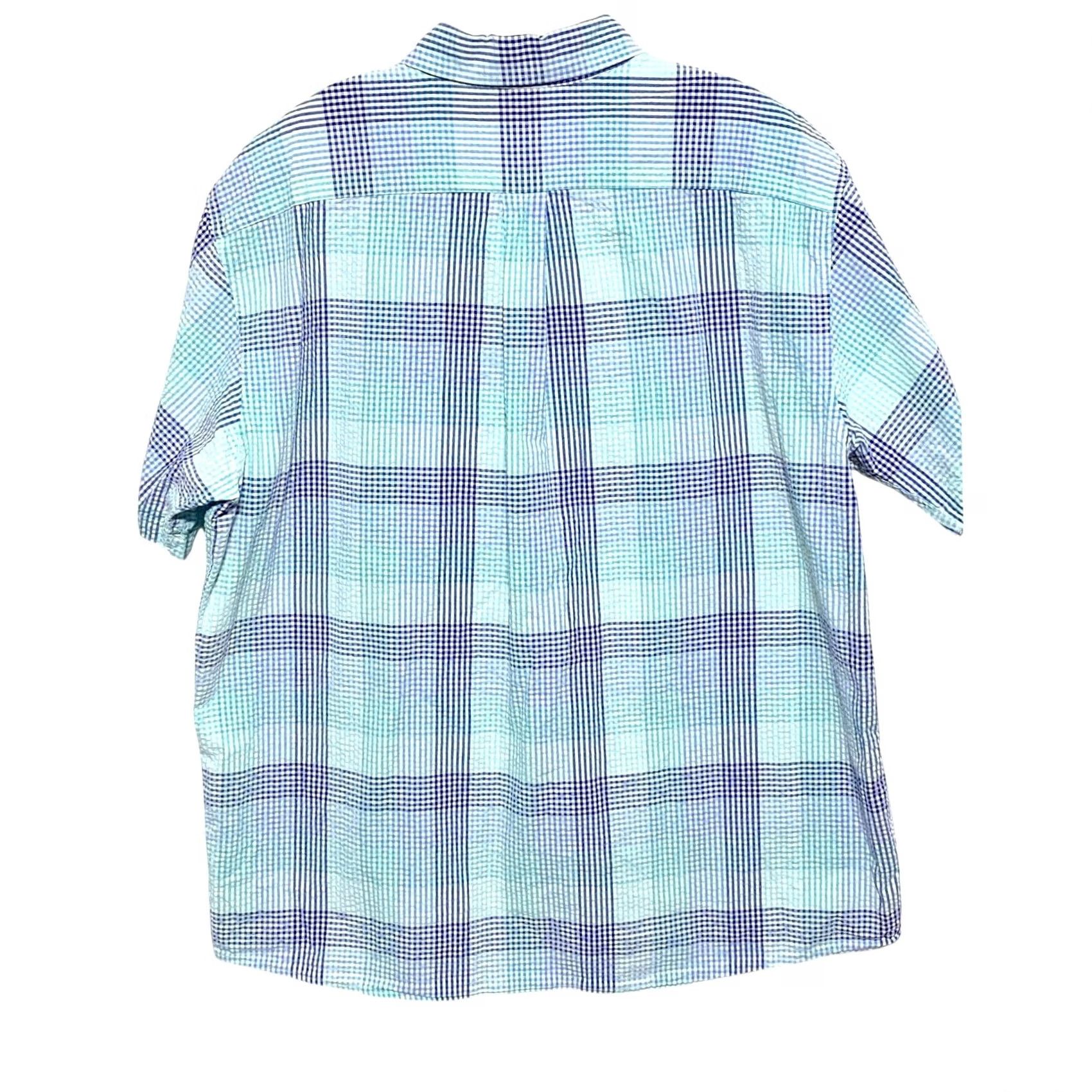 Roundtree & Yorke Roundtree & Yorke Blue Seer Sucker Plaid Button Shirt Men XL Preppy Coastal Work Size US XL / EU 56 / 4 - 3 Thumbnail
