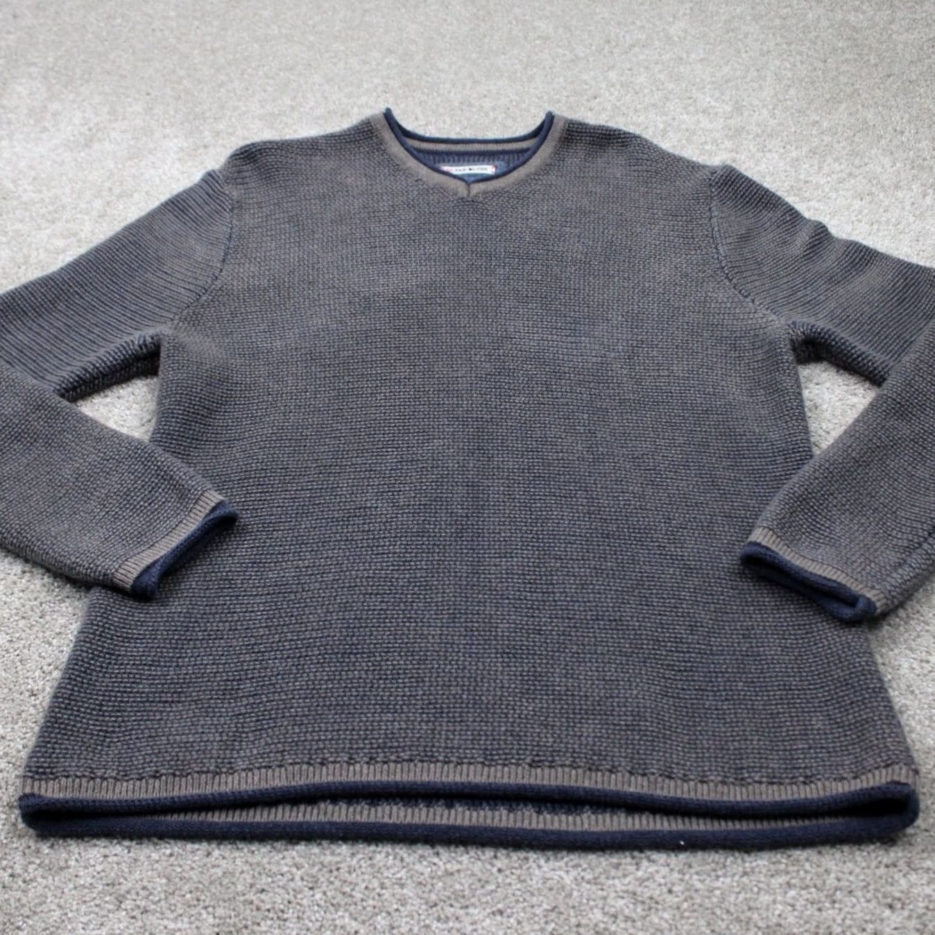 Vintage 32 Bar Blues Sweater Mens XL Blue/Gray Chunky Knit 100% Cotton L/S Sweatshirt Size US XL / EU 56 / 4 - 2 Thumbnail