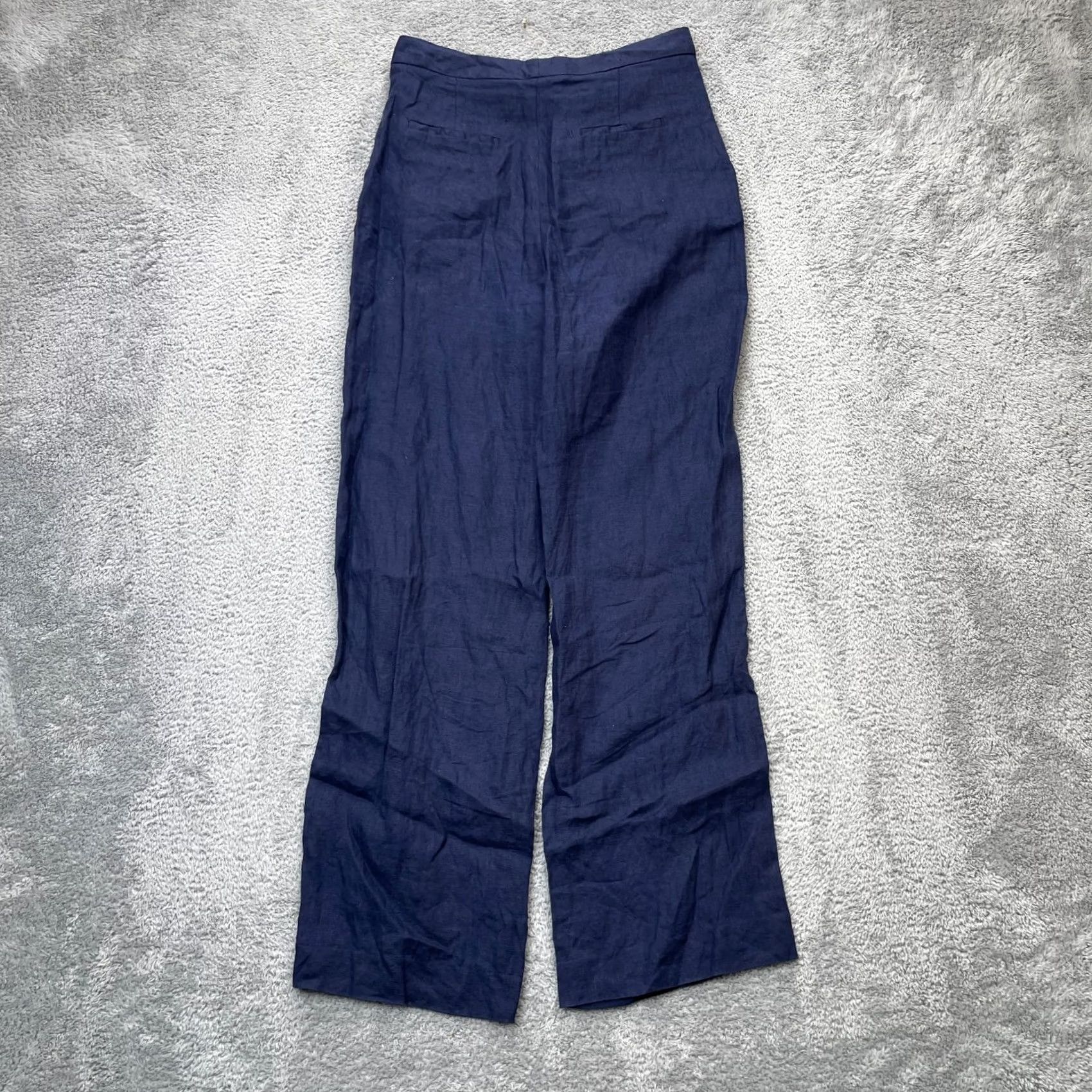 Zara Zara Pants Womens Medium Blue Linen Wide-Leg High Waist Dress Pants Casual Formal Travel Size 30" / US 8 / IT 44 - 4 Thumbnail