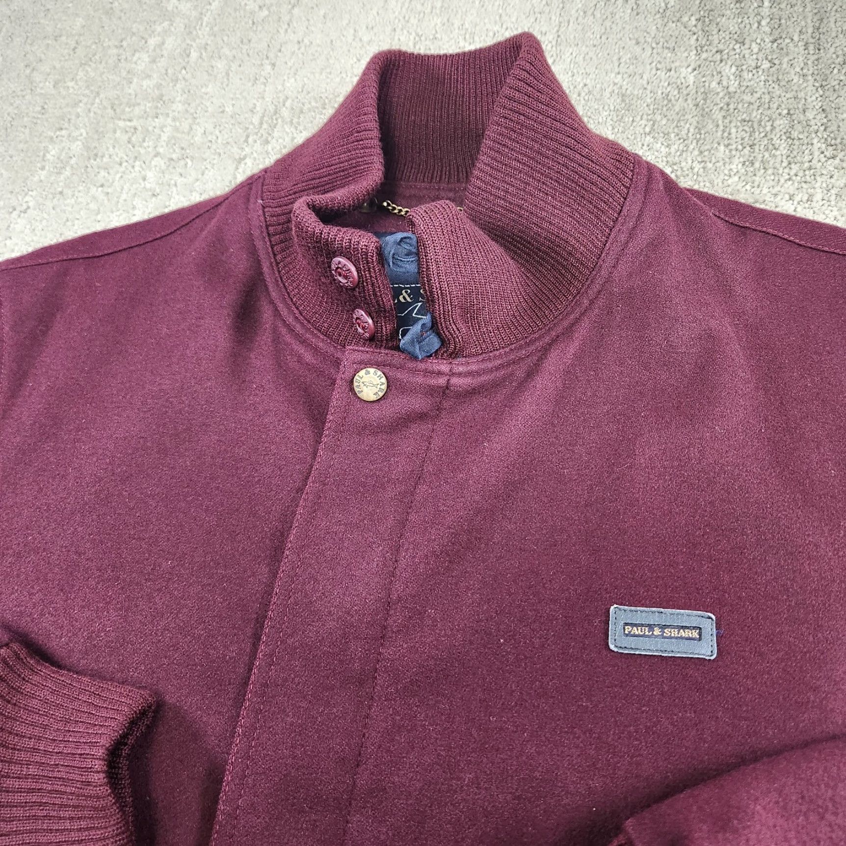 Paul & Shark Paul & Shark Yachting Wool Bomber Jacket Men M Italy Maroon Double Loop Collar Size US M / EU 48-50 / 2 - 2 Thumbnail