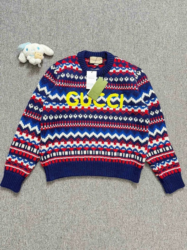 Gucci Gucci Red Blue Wool Sweater with Logo-2506 Size US M / EU 48-50 / 2 - 1 Thumbnail