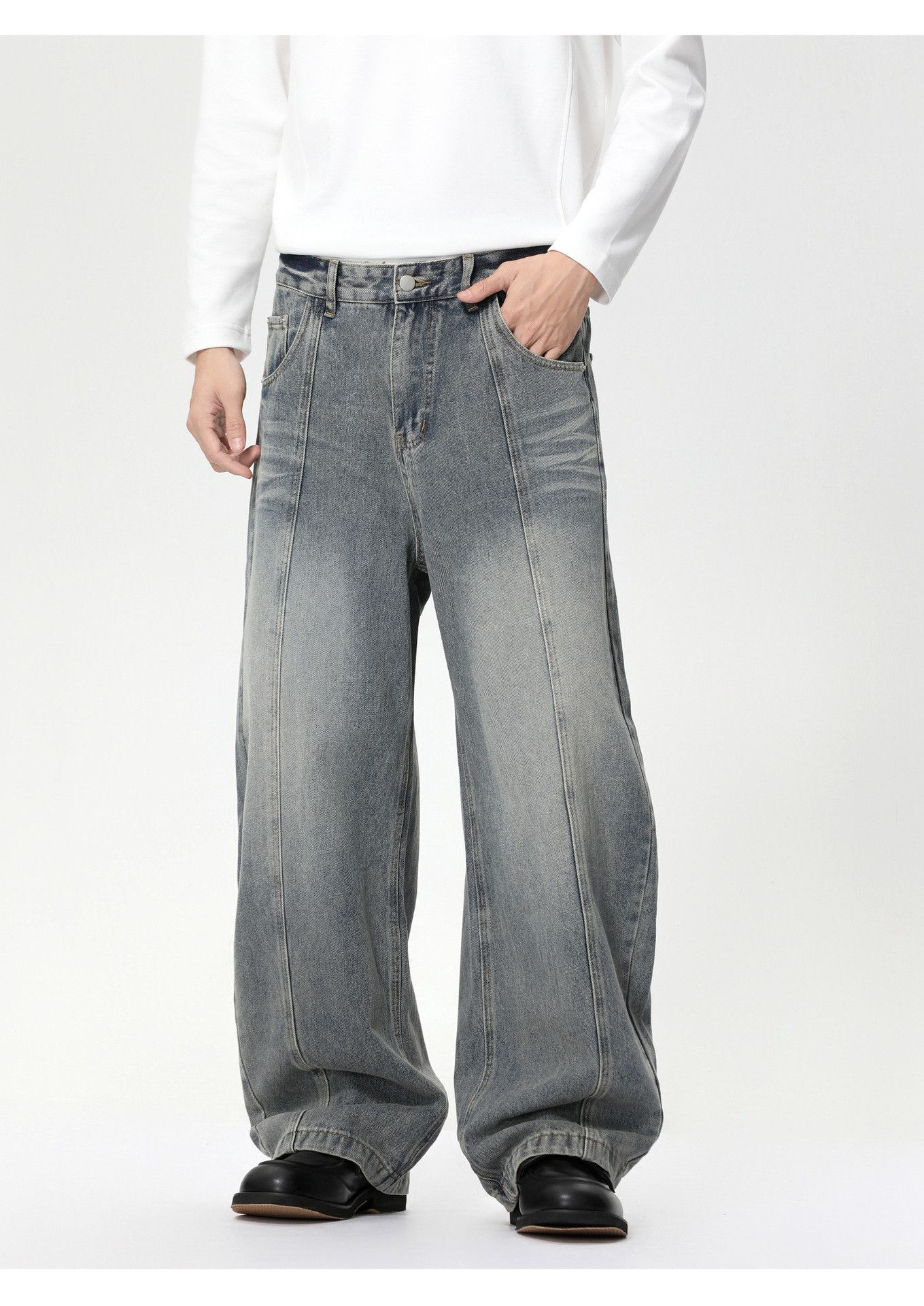 Vintage Washed wide-leg distressed versatile washed scimitar jeans Size US 32 / EU 48 - 3 Thumbnail