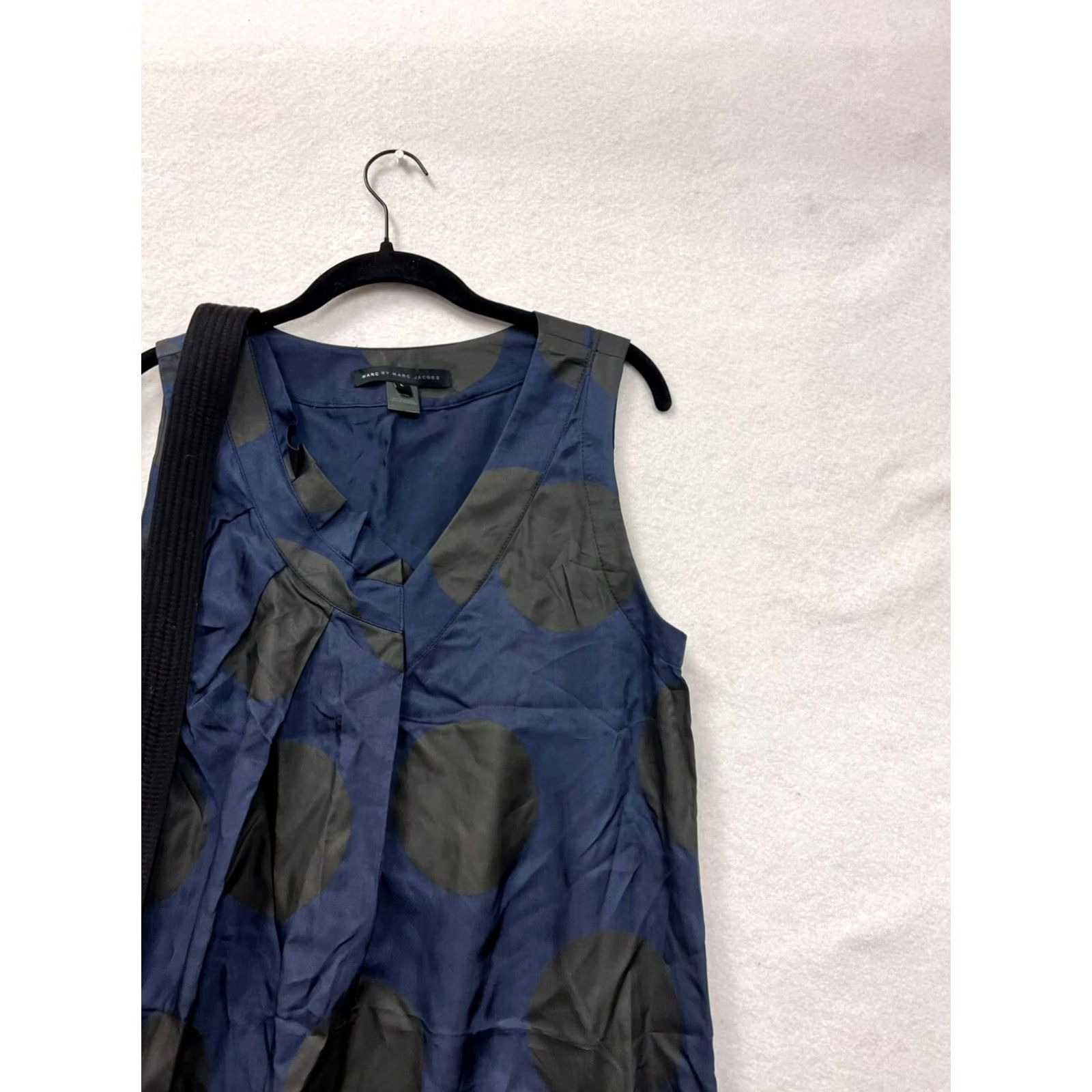 Marc by Marc Jacobs Marc by Marc Jacobs Womens Dress Sleeveless Navy Black Polka Dot A-Line Knee Length L Belt Silver Back Zip Size L / US 10 / IT 46 - 6 Thumbnail