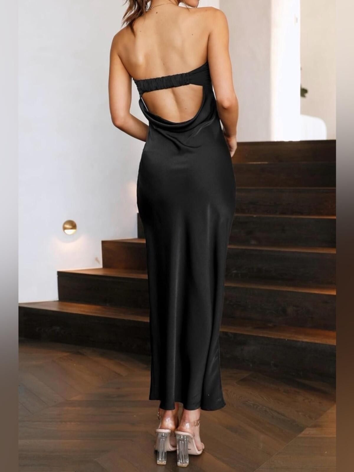 Asos Strapless Satin Maxi Dress / Black Size XS / US 0-2 / IT 36-38 - 4 Thumbnail