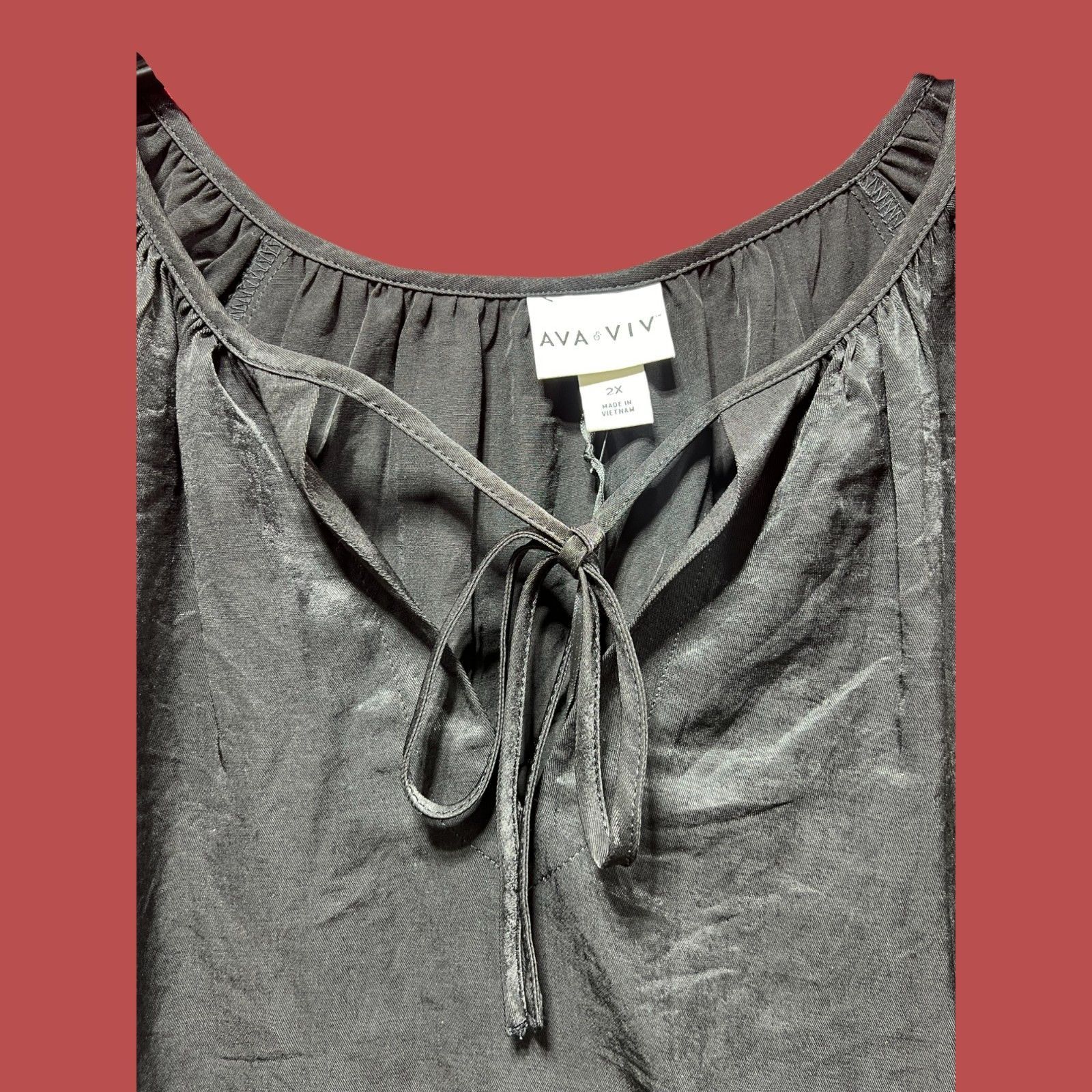 Other Ava & Viv - Women's V-Neck Balloon Sleeve Shirt - Black - 2X Size XXL / US 16-18 / IT 52-54 - 13 Thumbnail