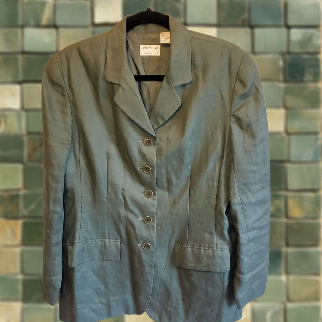 Vintage VINTAGE Preview Collection Blazer Womens 14 Green Vtg Linen Button Front Summer Size XL / US 12-14 / IT 48-50 - 1 Thumbnail