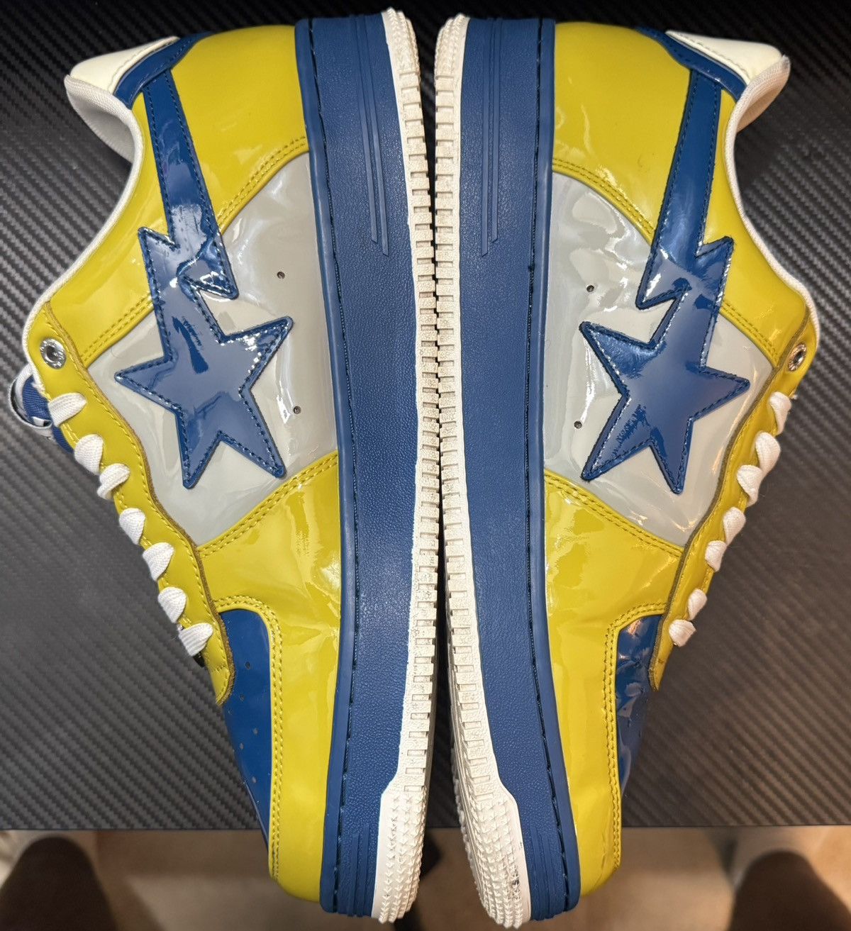 Bape BAPE STA Low Yellow/Blue Patent Leather Sneakers Size US 12 / EU 45 - 1 Thumbnail