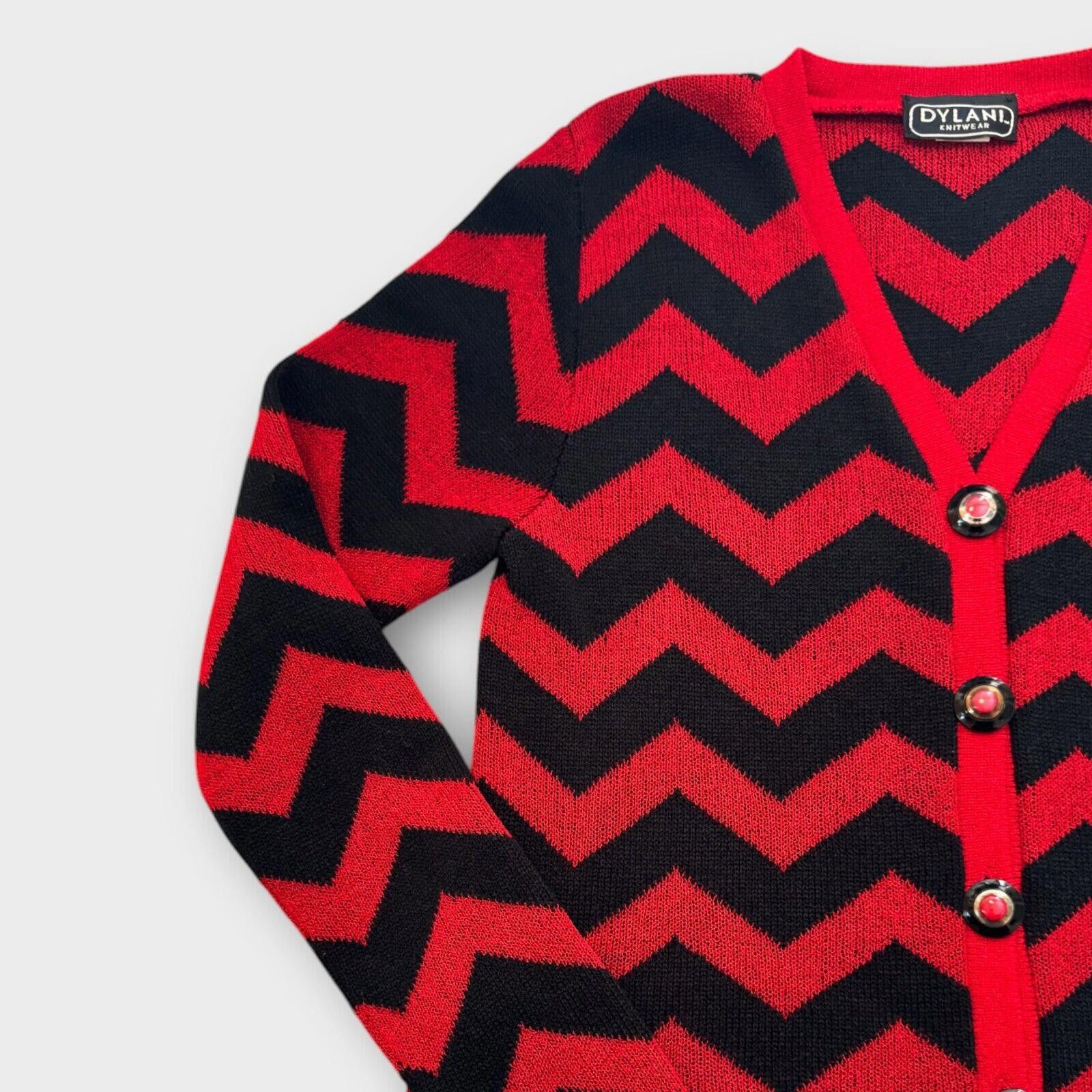 Other Vintage 80s Red & Black Chevron Cardigan Sweater Size XS / US 0-2 / IT 36-38 - 4 Thumbnail