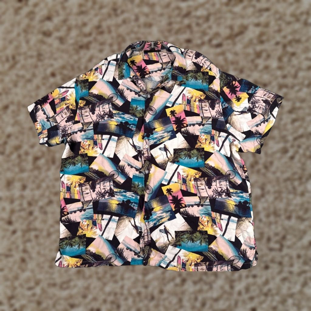 Vintage No Boundaries Shirt Men Large Pink Blue Photocards Beach Hawaiian 100% Rayon Size US L / EU 52-54 / 3 - 1 Thumbnail