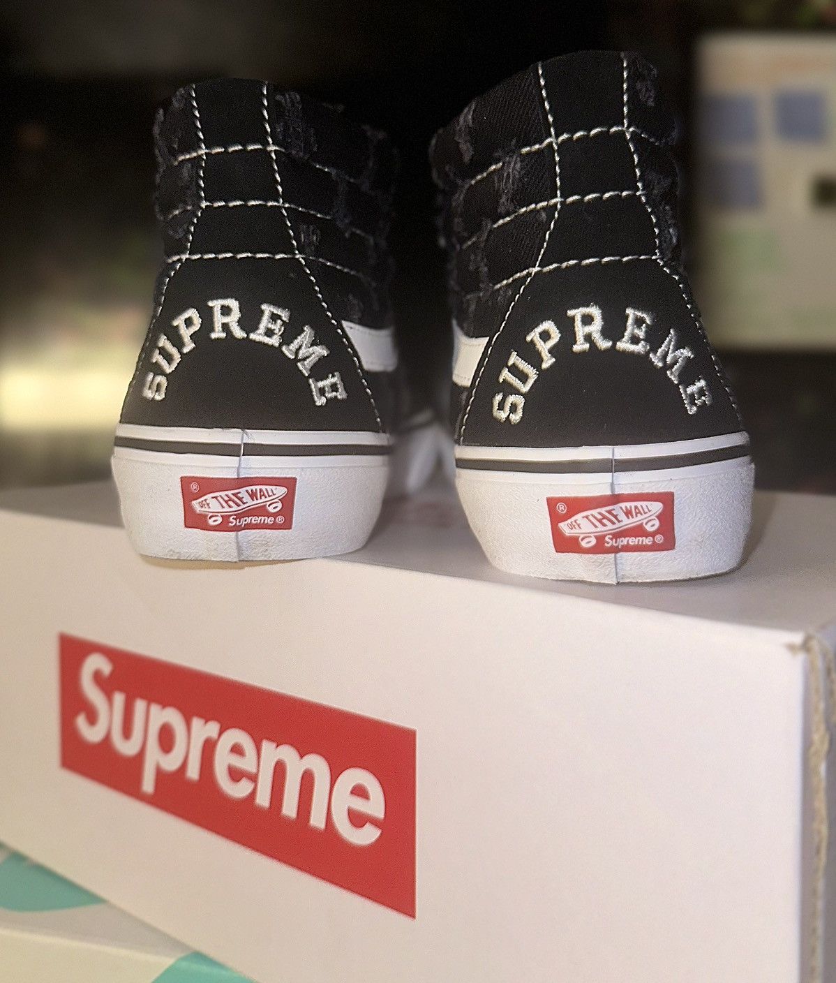 Supreme × Vans VANS X SUPREME “Sk8-Hi Reissue” Black Denim Shoes *Deadstock Size US 9 / EU 42 - 2 Thumbnail