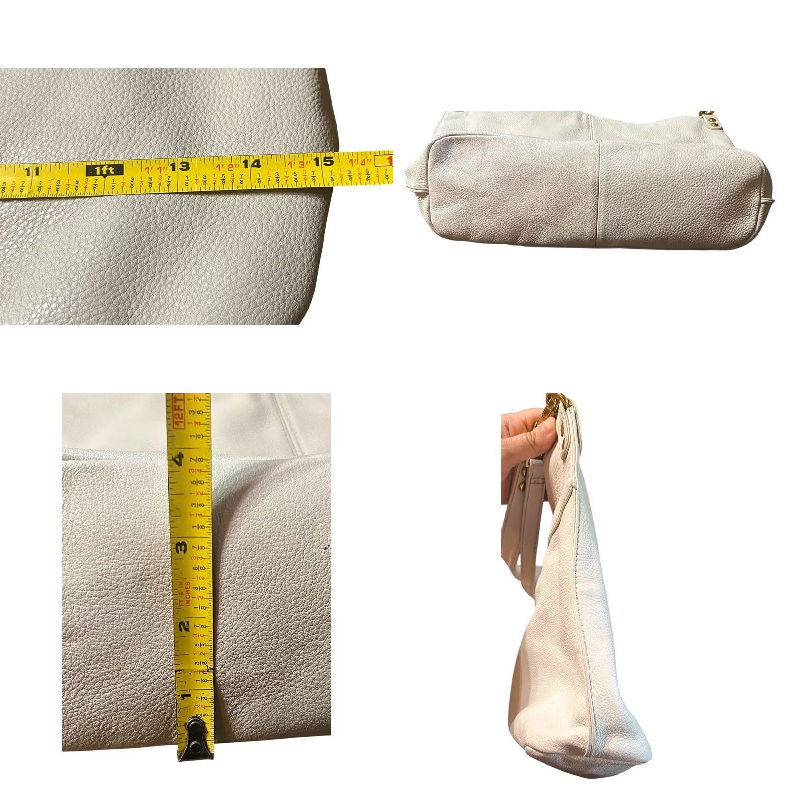 Vintage Hobo Women White Pebbled Leather Purse Shoulder HandBag Double Handles Size ONE SIZE - 8 Thumbnail