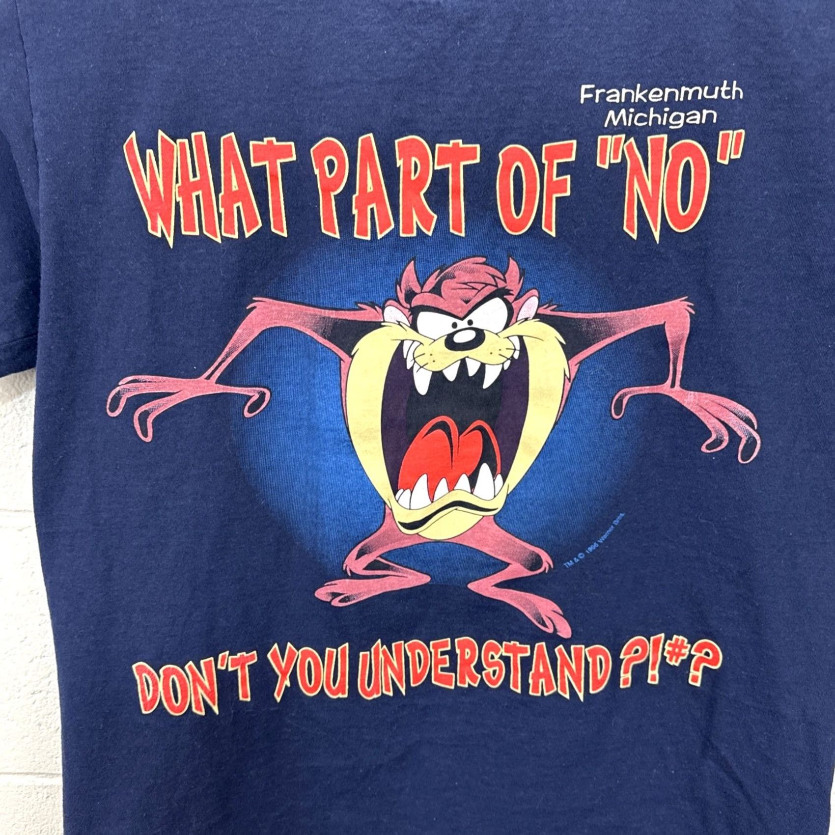 Vintage VINTAGE 1996 Taz T Shirt What Part of No Dont You Understand Large Print T-Shirt Men L Blue Cotton Graphic Print 90s Cartoon USA Hoodie? Size US L / EU 52-54 / 3 - 2 Thumbnail
