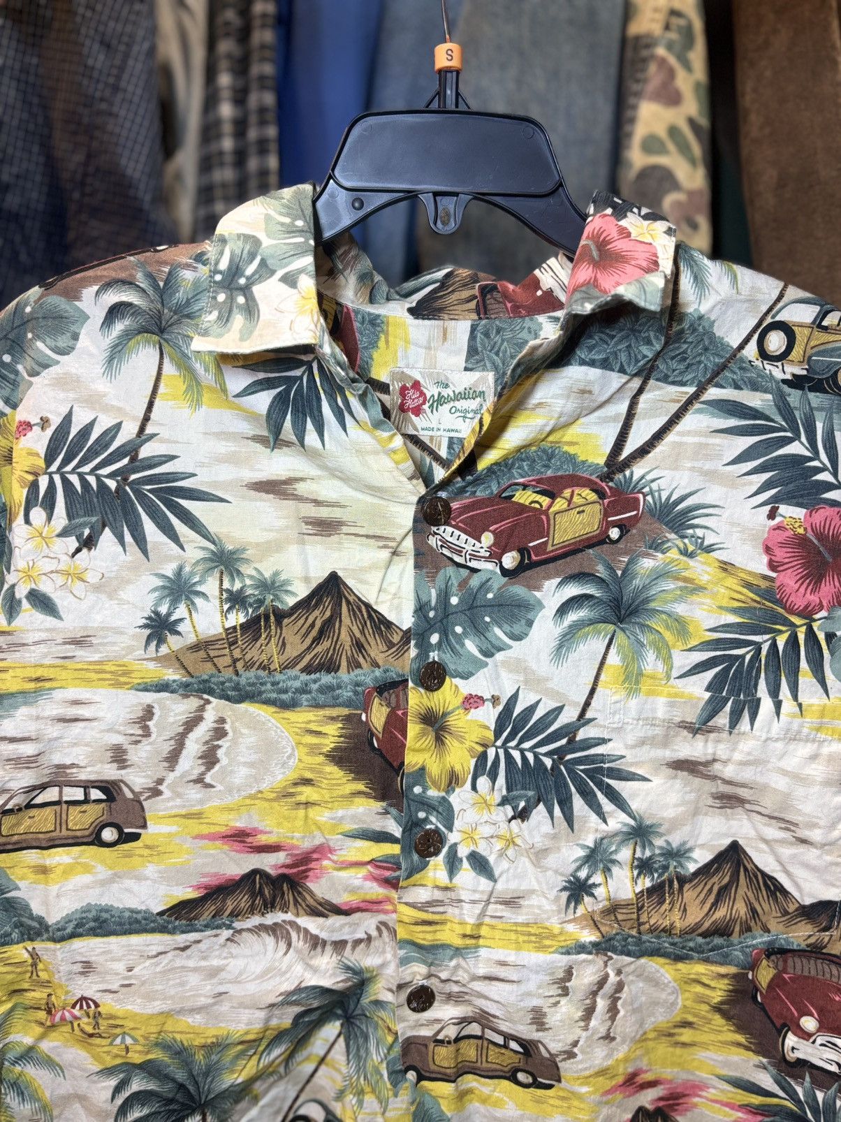Vintage Old Car & Beach Hawaiian Mens Shirt Size US L / EU 52-54 / 3 - 2 Thumbnail