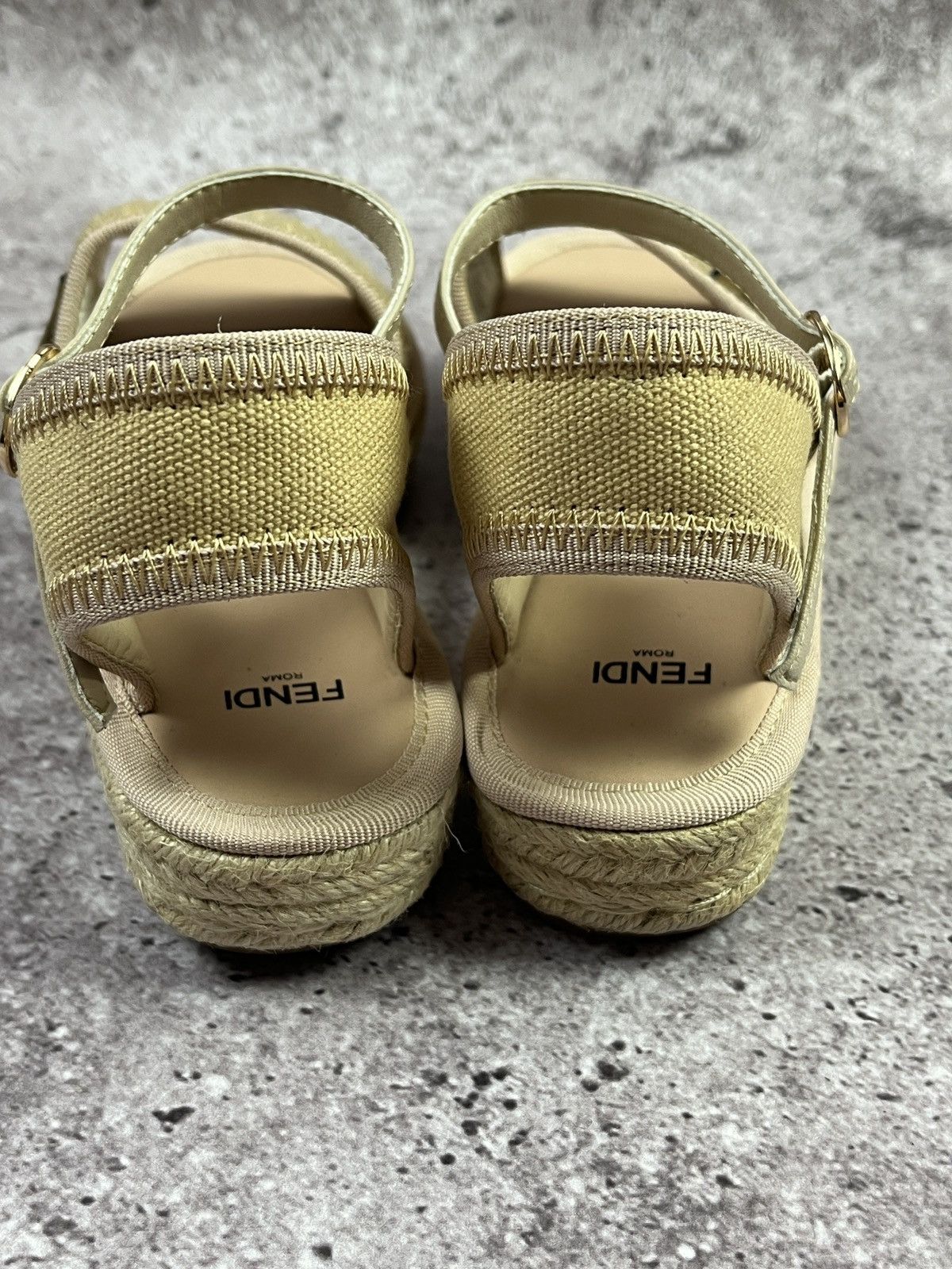 Fendi FF Logo Espadrille Platform Sandals Beige Size EU 36 Size US 5 / IT 35 - 6 Thumbnail