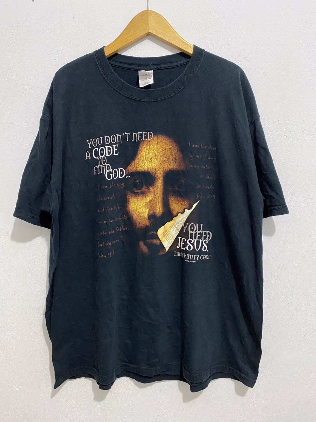 Image of Archival Clothing x Made In USA Vintage Jesus The Divinity Code Tee Shirt in Black, Men's (Size XL)