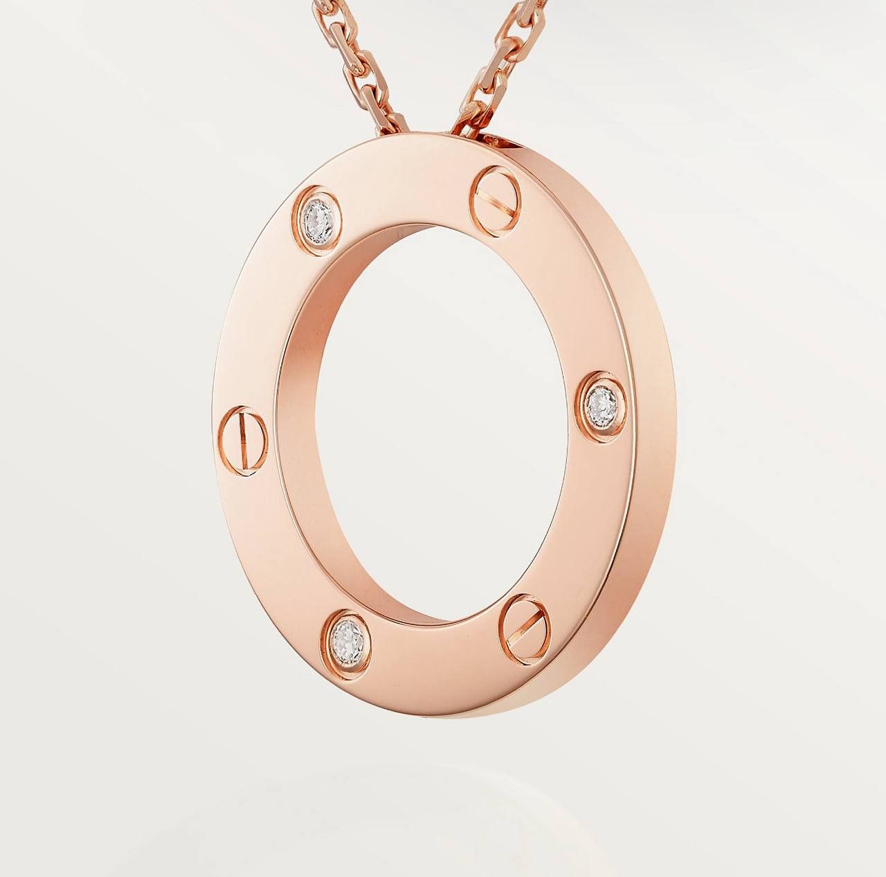 Cartier 18K Rose Gold Love Necklace 3 Diamonds Box & Bag, Women's