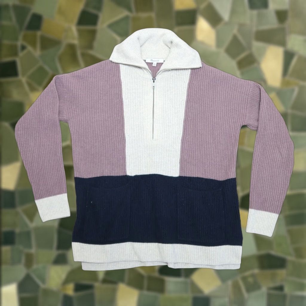 Madewell MADewell Glenbrook half zip taupe navy cream colorblock knit sweater XXS Size XXS / US 00 / IT 34 - 1 Thumbnail