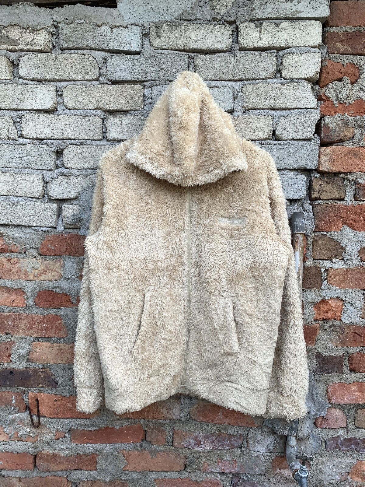 image of vintage Champion Fleece Zipper Hoodie in Yellow, Men's (Size Large)
