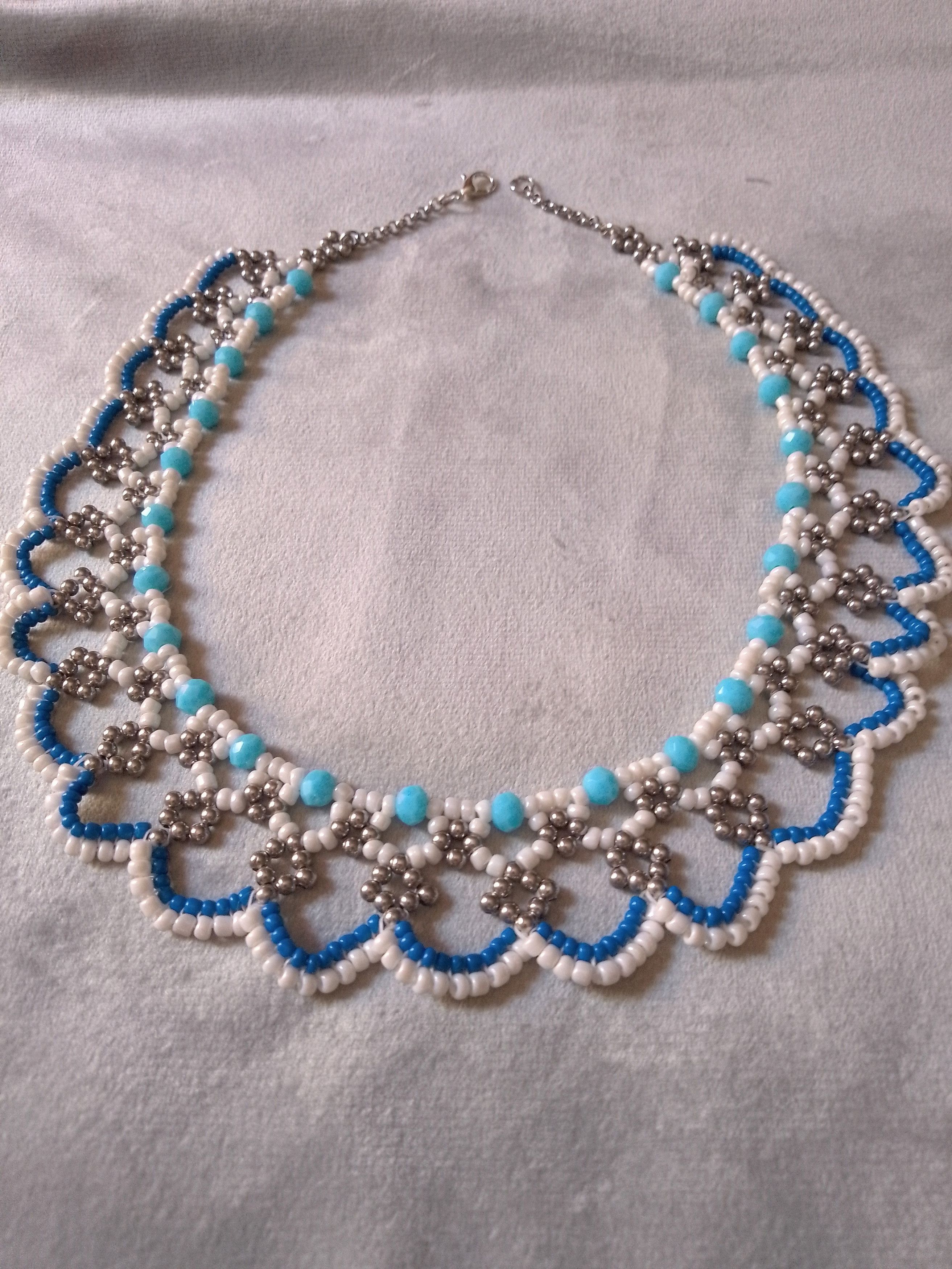Handmade Choker Necklace White Blue Super glamour Size ONE SIZE - 3 Thumbnail
