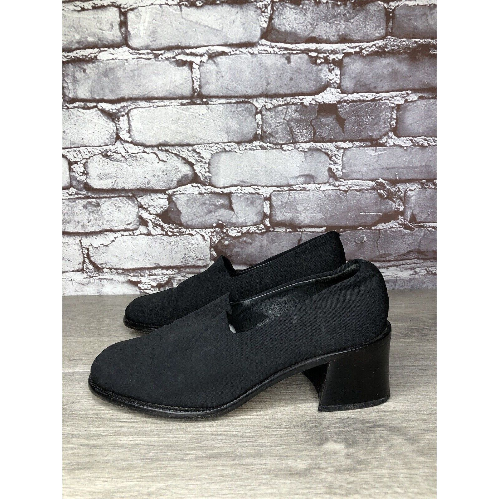 Other Nickels VTG Black Fabric Stretchy Loafers Pump Block Heels W Size US 6 / IT 36 - 5 Thumbnail
