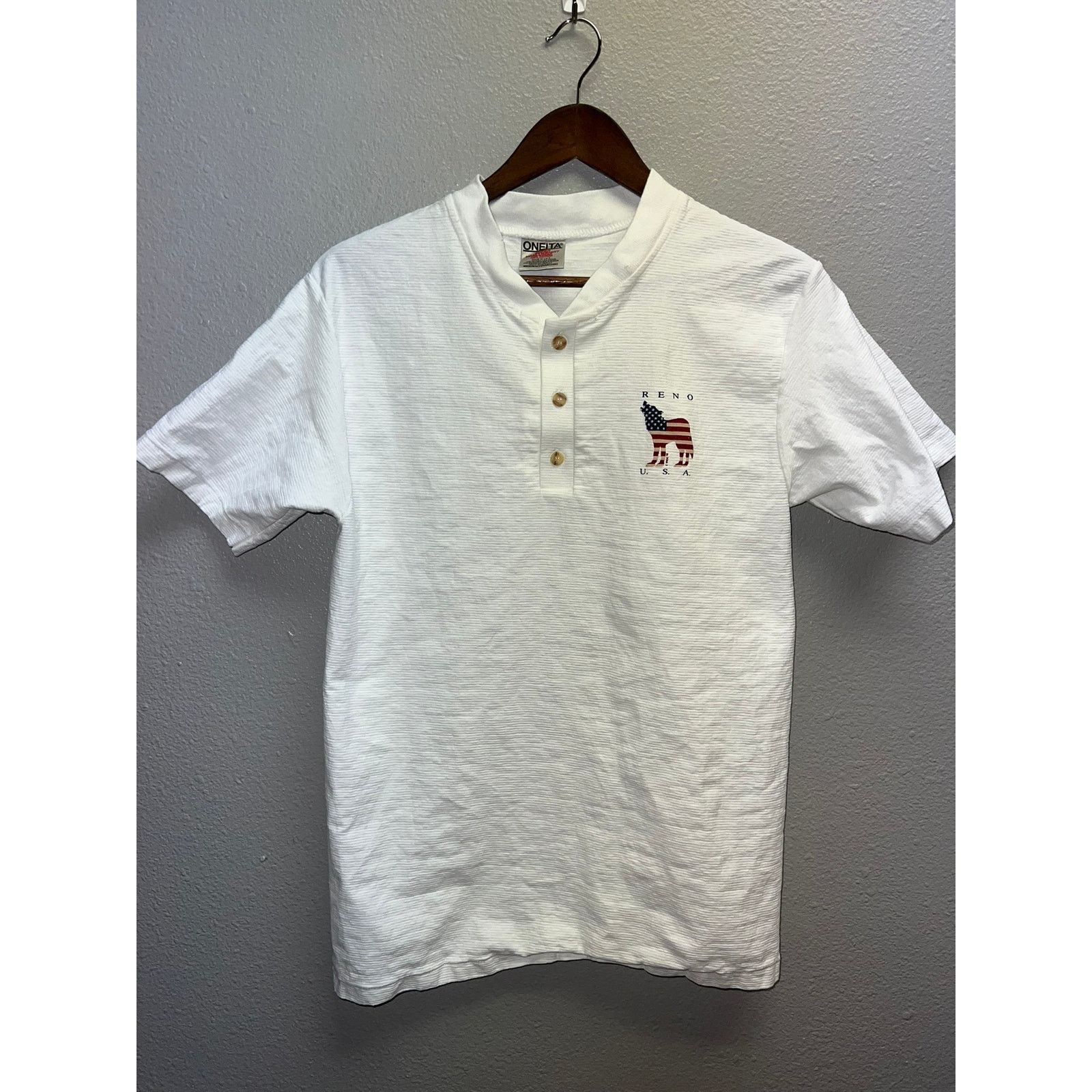 Vintage 90s Vintage Reno Nevada Wolf 1/4 Button White Shirt 1990s M Size US M / EU 48-50 / 2 - 3 Thumbnail