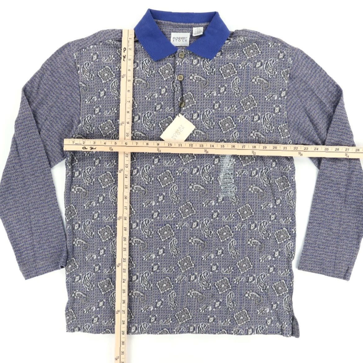 Vintage VTG Robert Stock Cotton Blend Paisley Long Sleeve Polo Shirt Gray Men's M Size US M / EU 48-50 / 2 - 3 Thumbnail